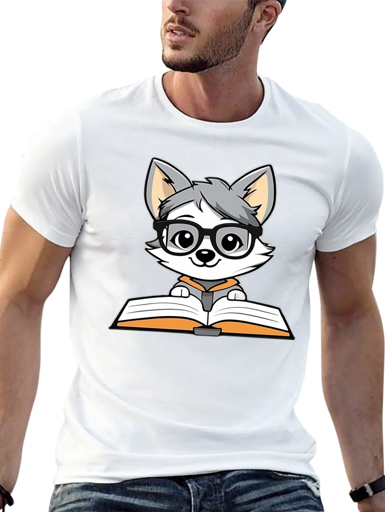 Bookworm Wolf T-Shirt - Cute Cartoon Design