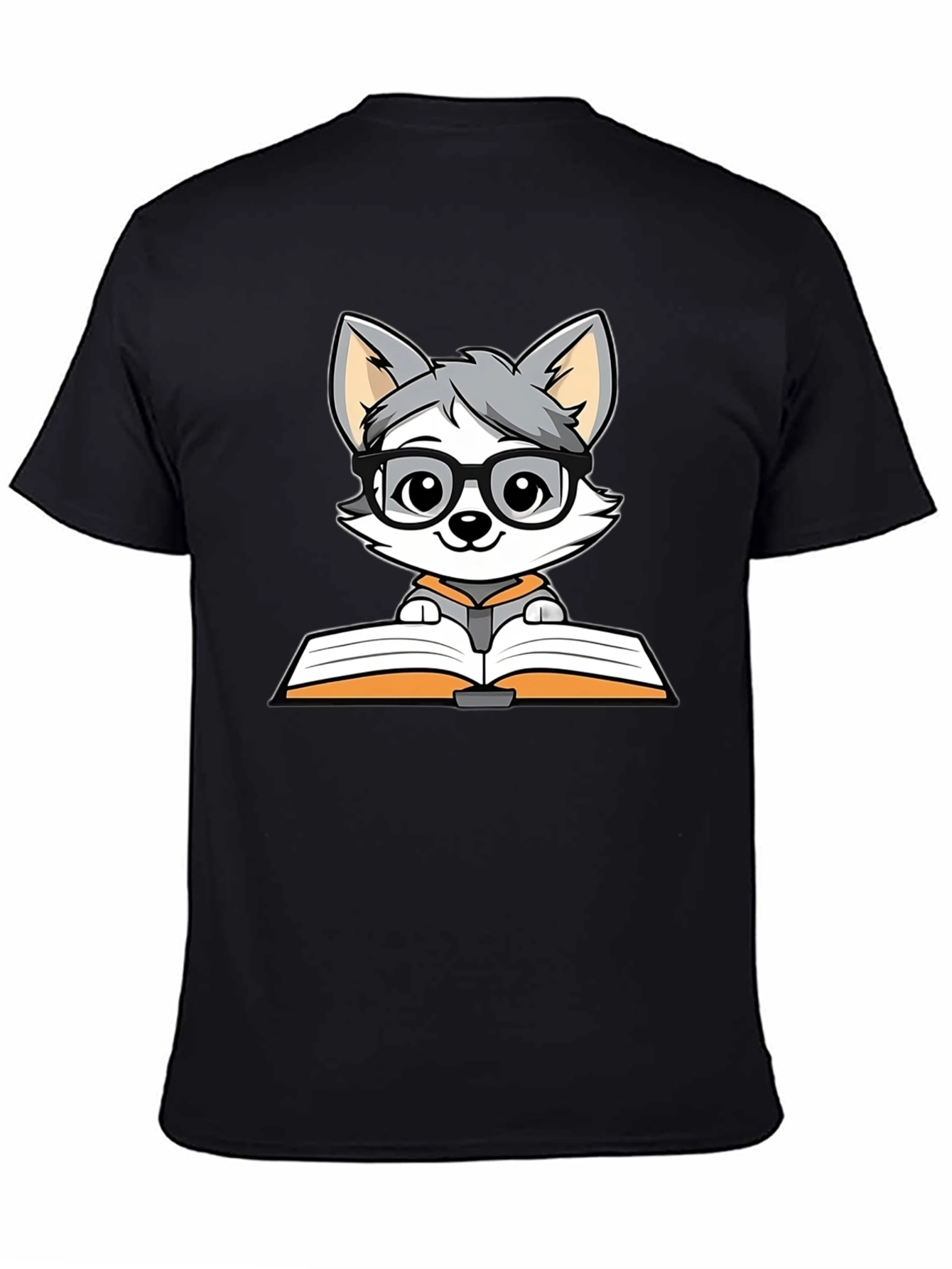 Bookworm Wolf T-Shirt - Cute Cartoon Design