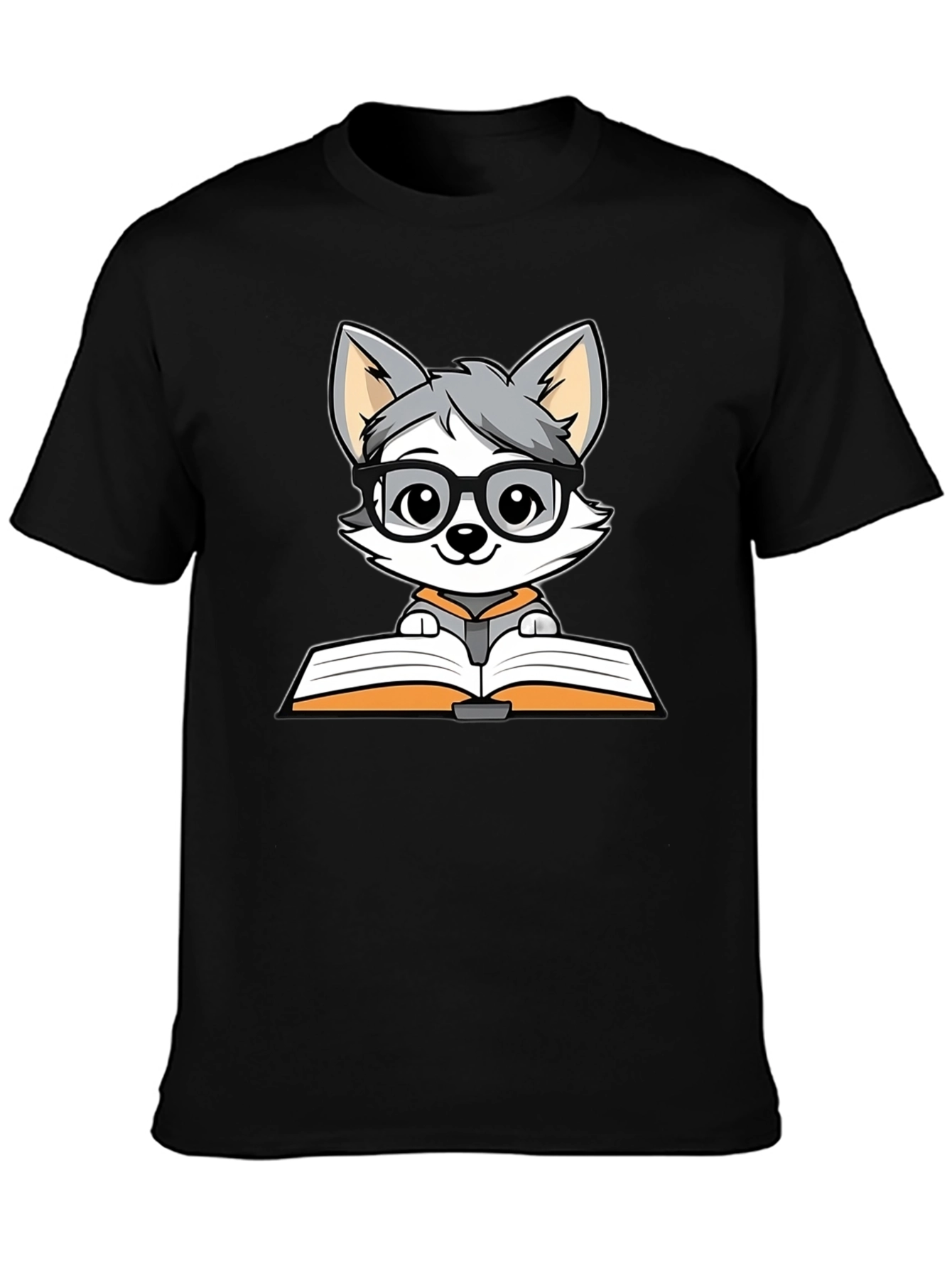 Bookworm Wolf T-Shirt - Cute Cartoon Design