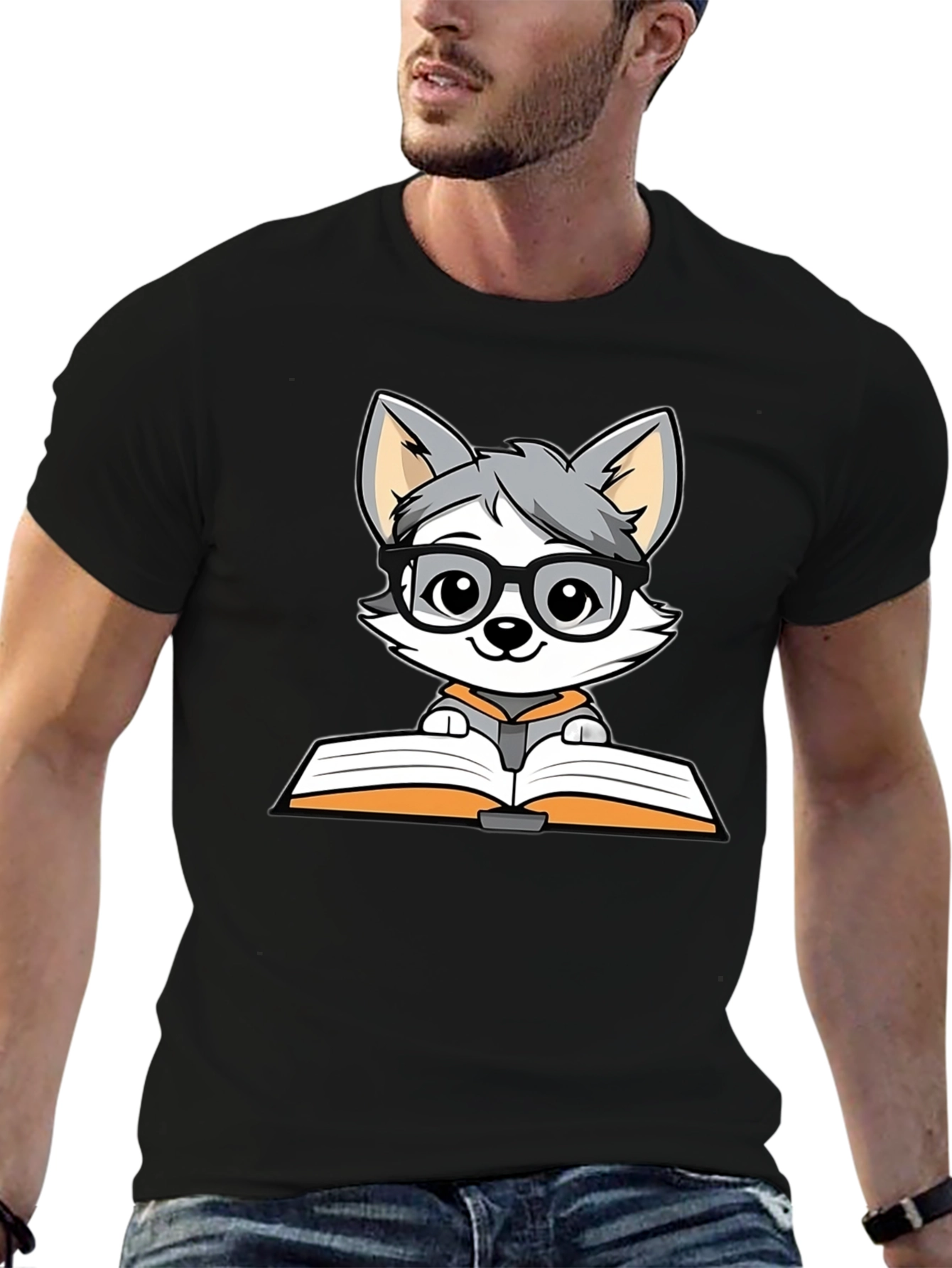 Bookworm Wolf T-Shirt - Cute Cartoon Design