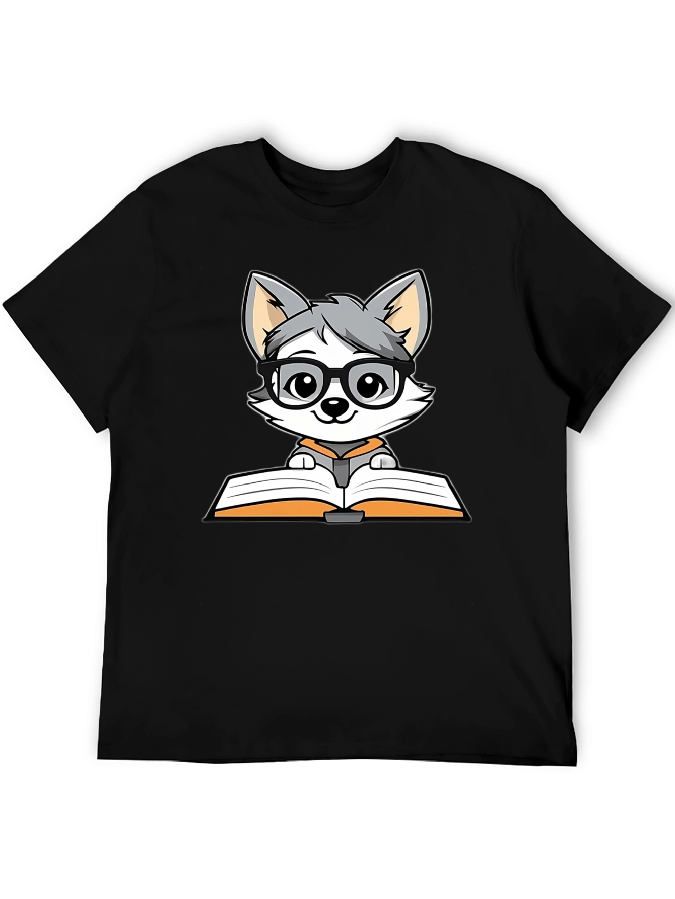 Bookworm Wolf T-Shirt - Cute Cartoon Design