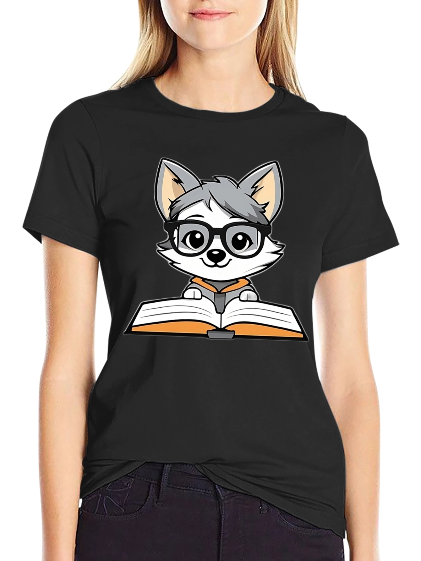 Bookworm Wolf T-Shirt - Cute Cartoon Design