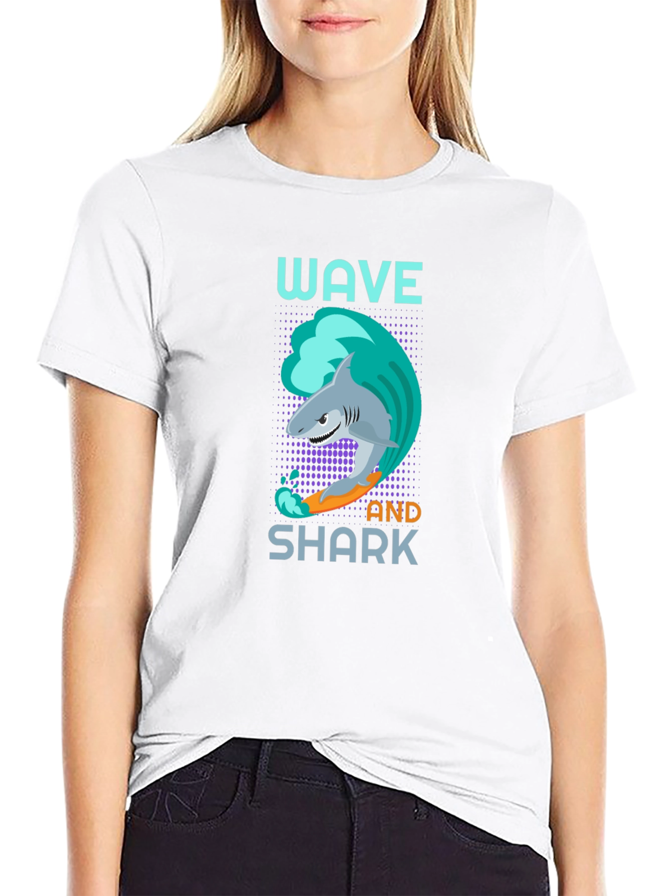 Wave and Shark Graphic T-Shirt - Cool Design