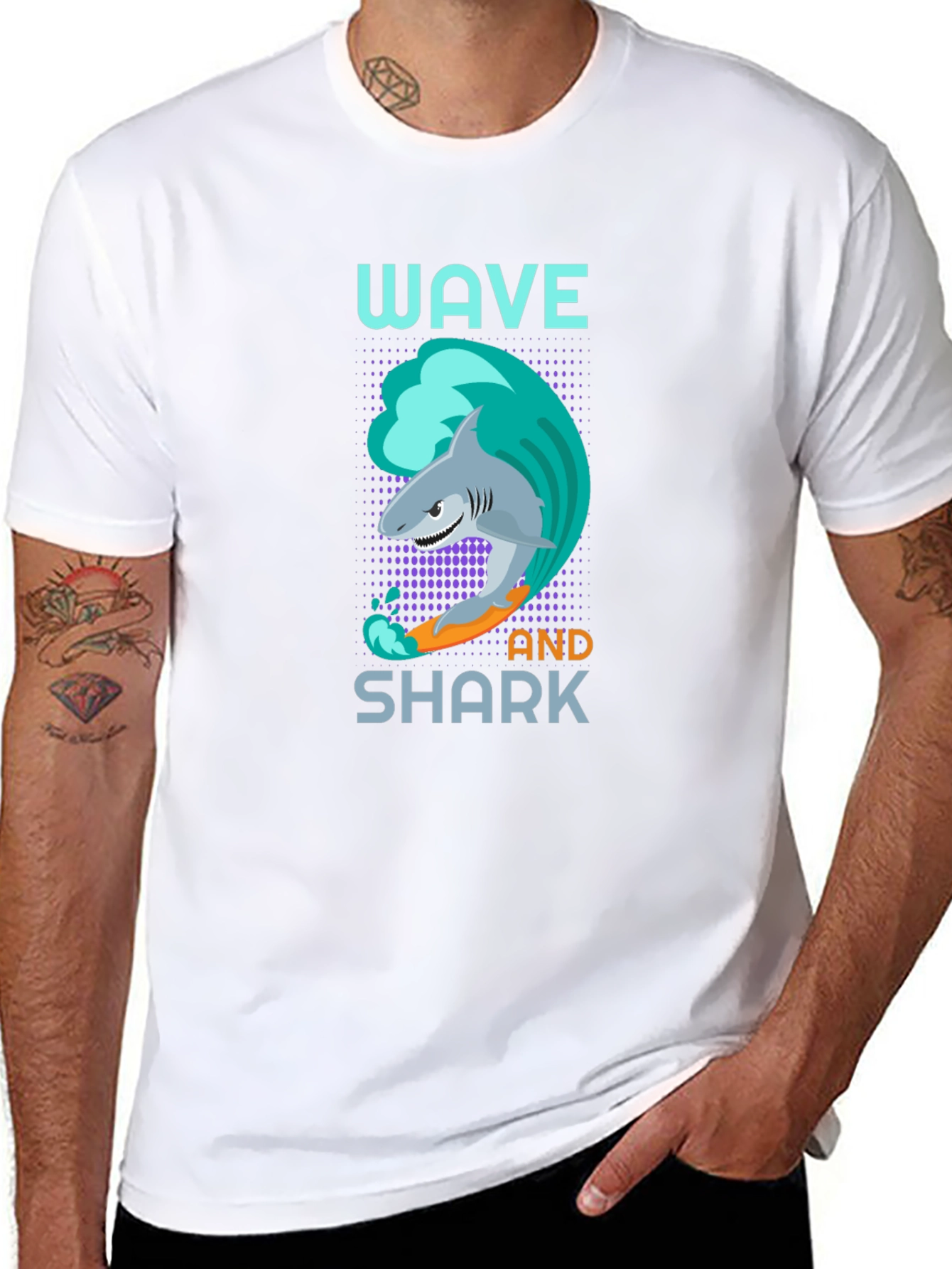 Wave and Shark Graphic T-Shirt - Cool Design