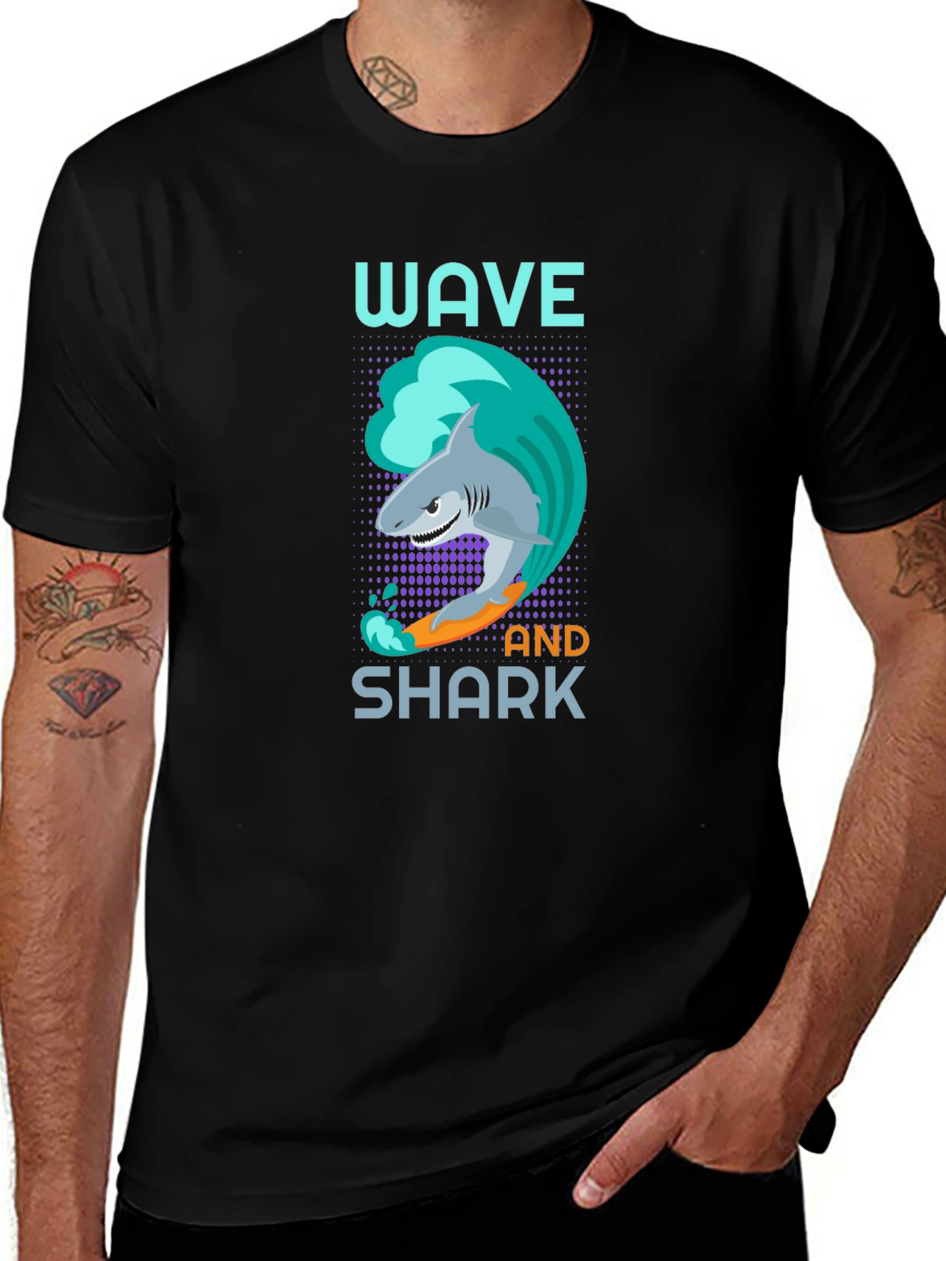 Wave and Shark Graphic T-Shirt - Cool Design