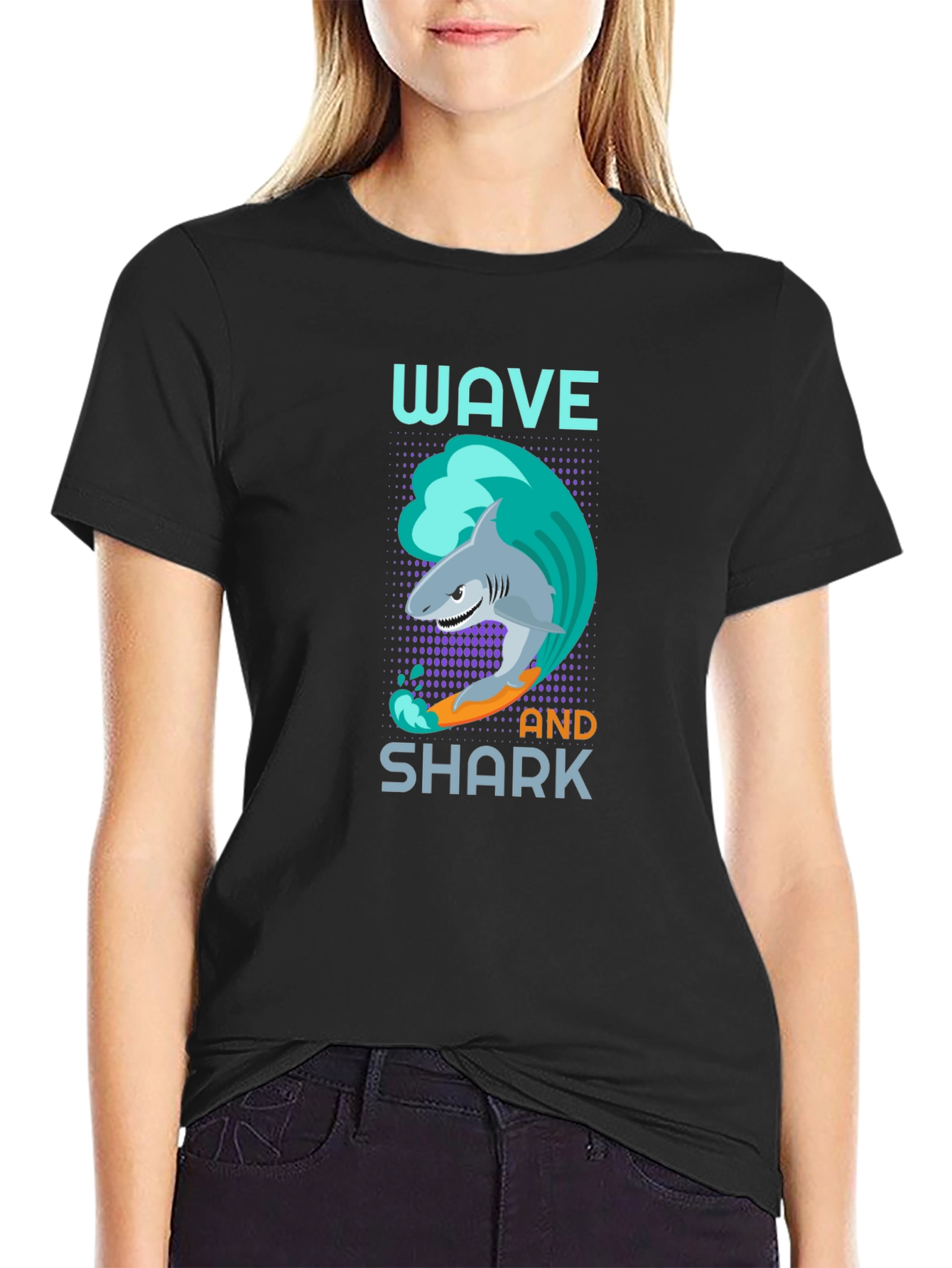 Wave and Shark Graphic T-Shirt - Cool Design