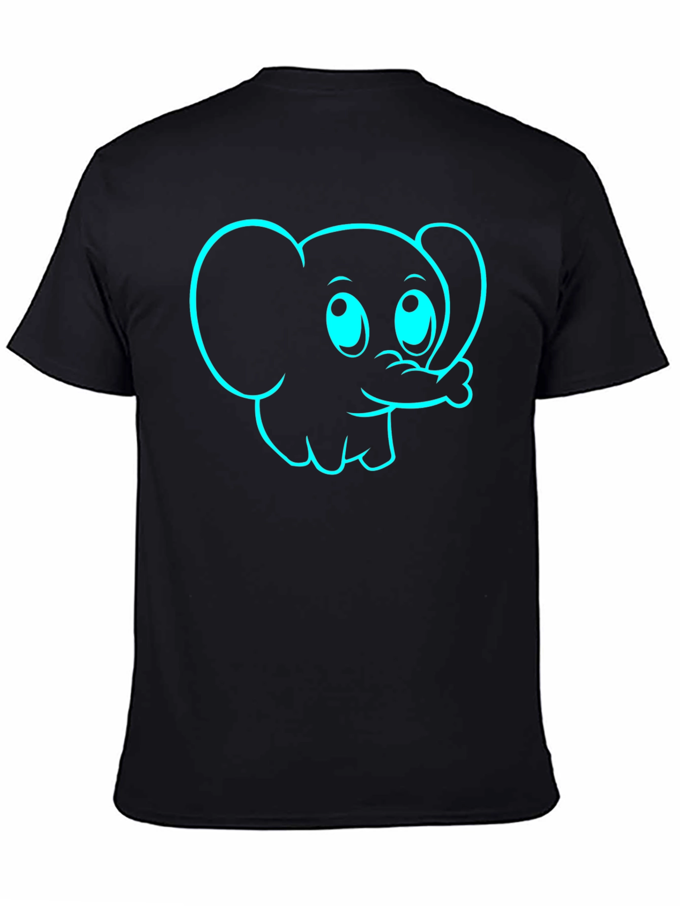 Cute Cartoon Elephant Graphic Tee - Black Cotton Blend
