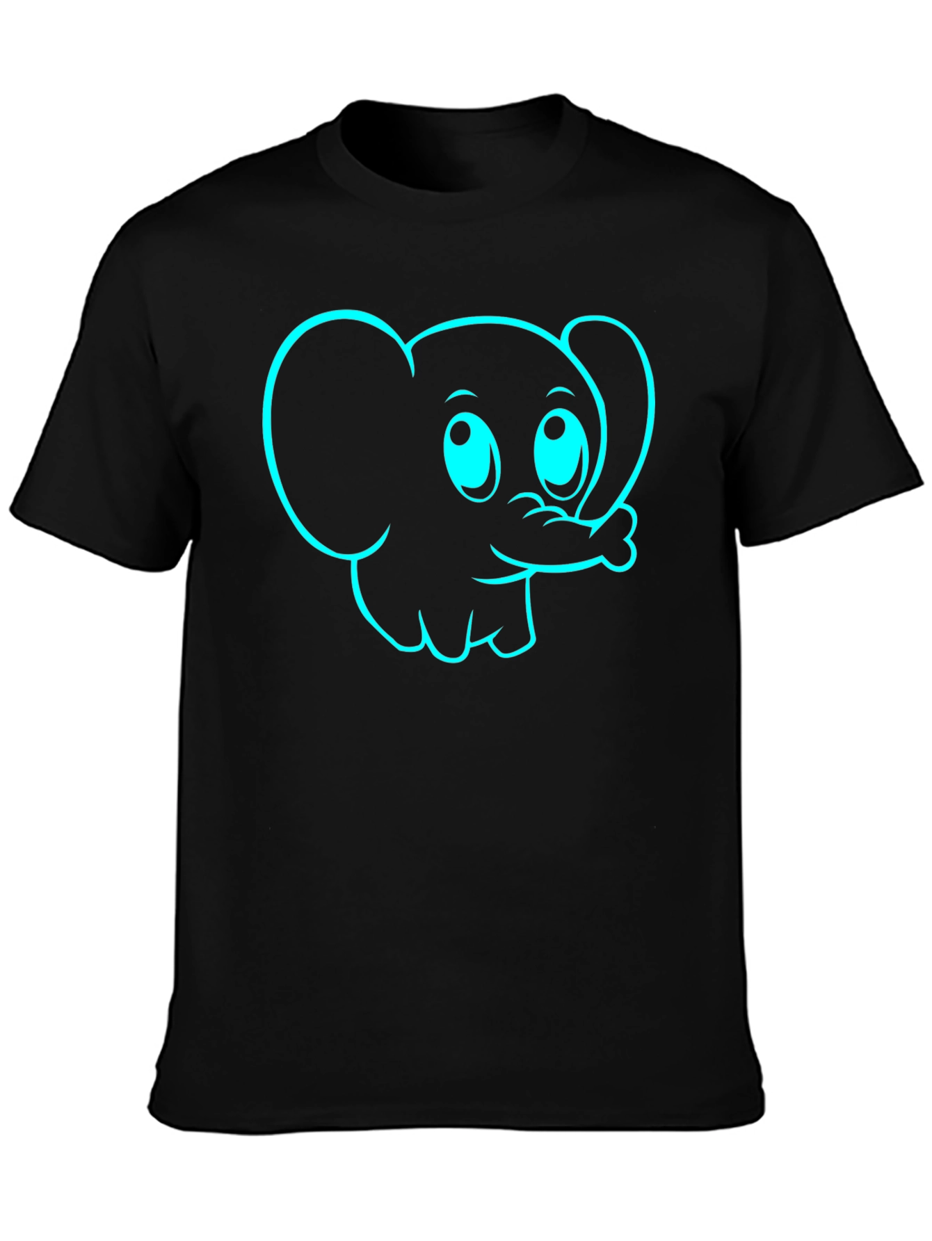 Cute Cartoon Elephant Graphic Tee - Black Cotton Blend
