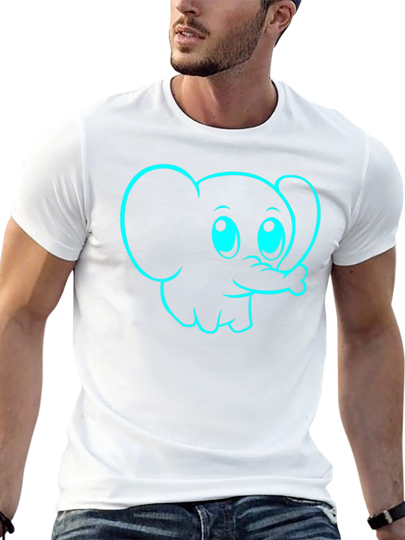 Cute Cartoon Elephant Graphic Tee - Black Cotton Blend