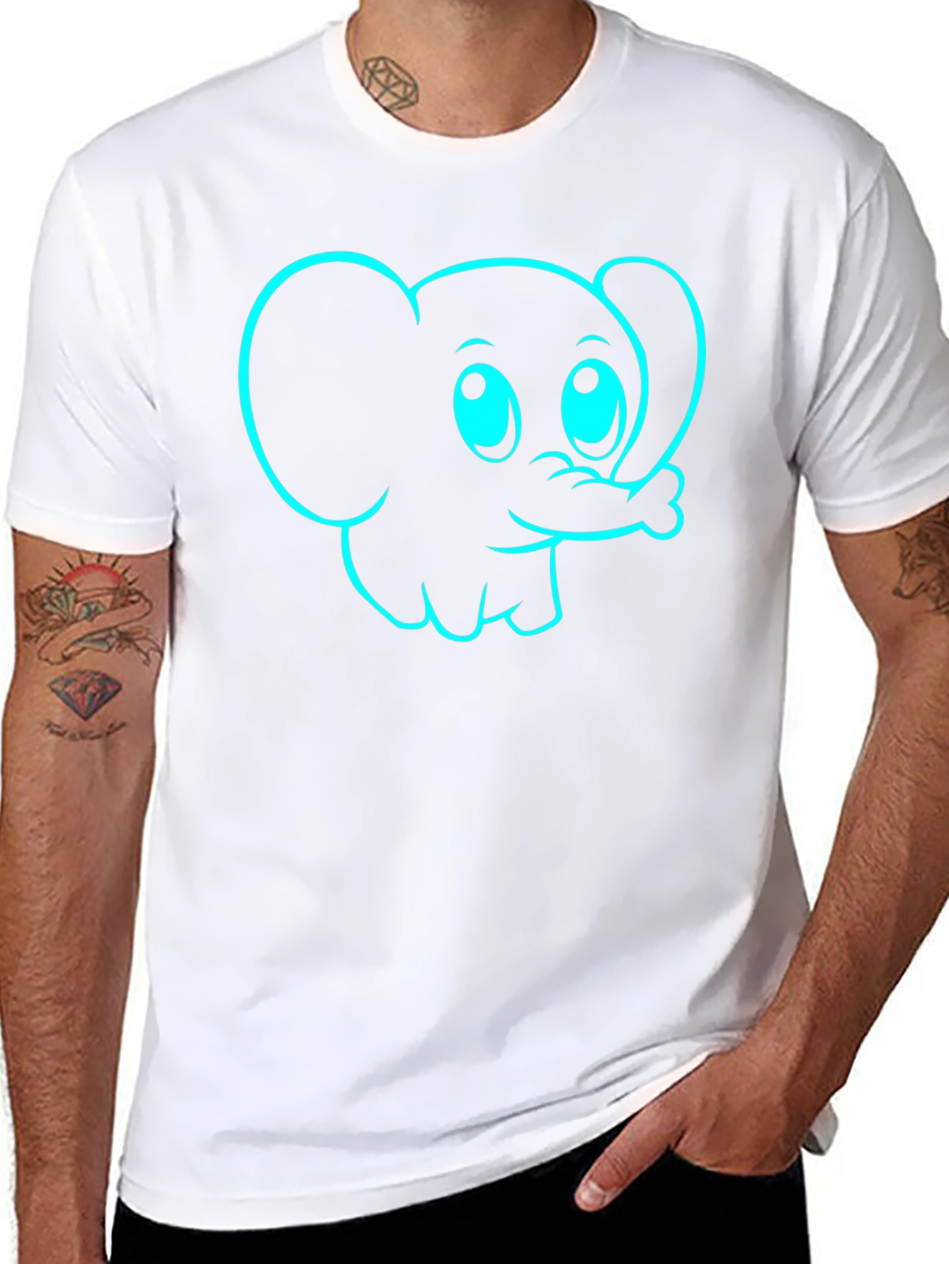 Cute Cartoon Elephant Graphic Tee - Black Cotton Blend