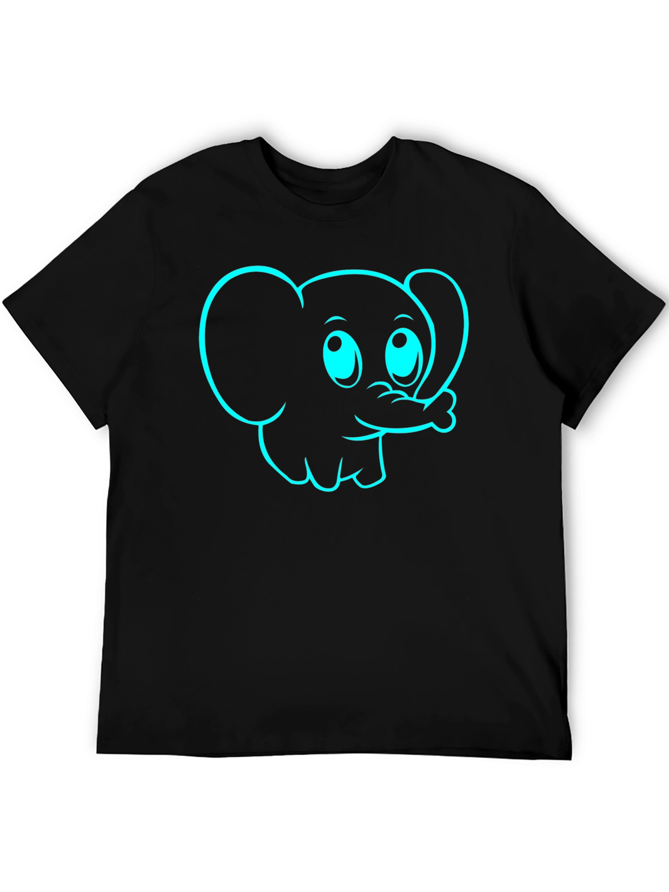 Cute Cartoon Elephant Graphic Tee - Black Cotton Blend