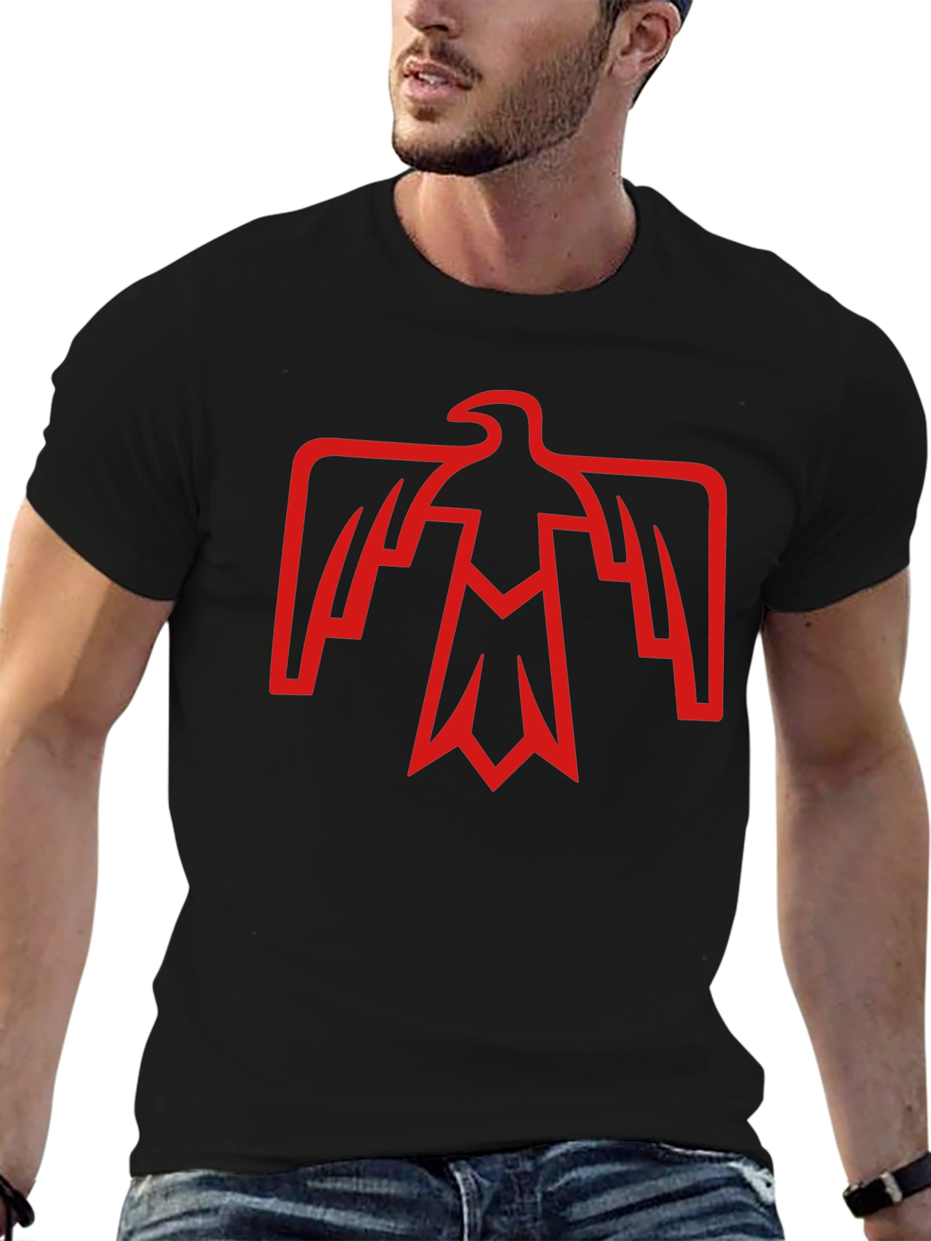 Retro Red Eagle Graphic Black T-Shirt
