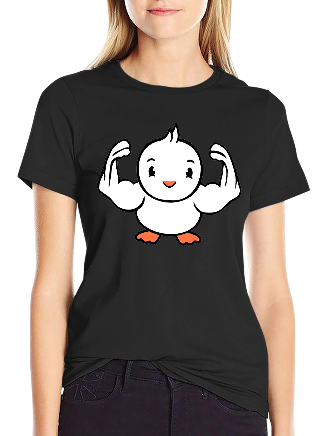 Funny Black T-Shirt - Muscled Cartoon Chick