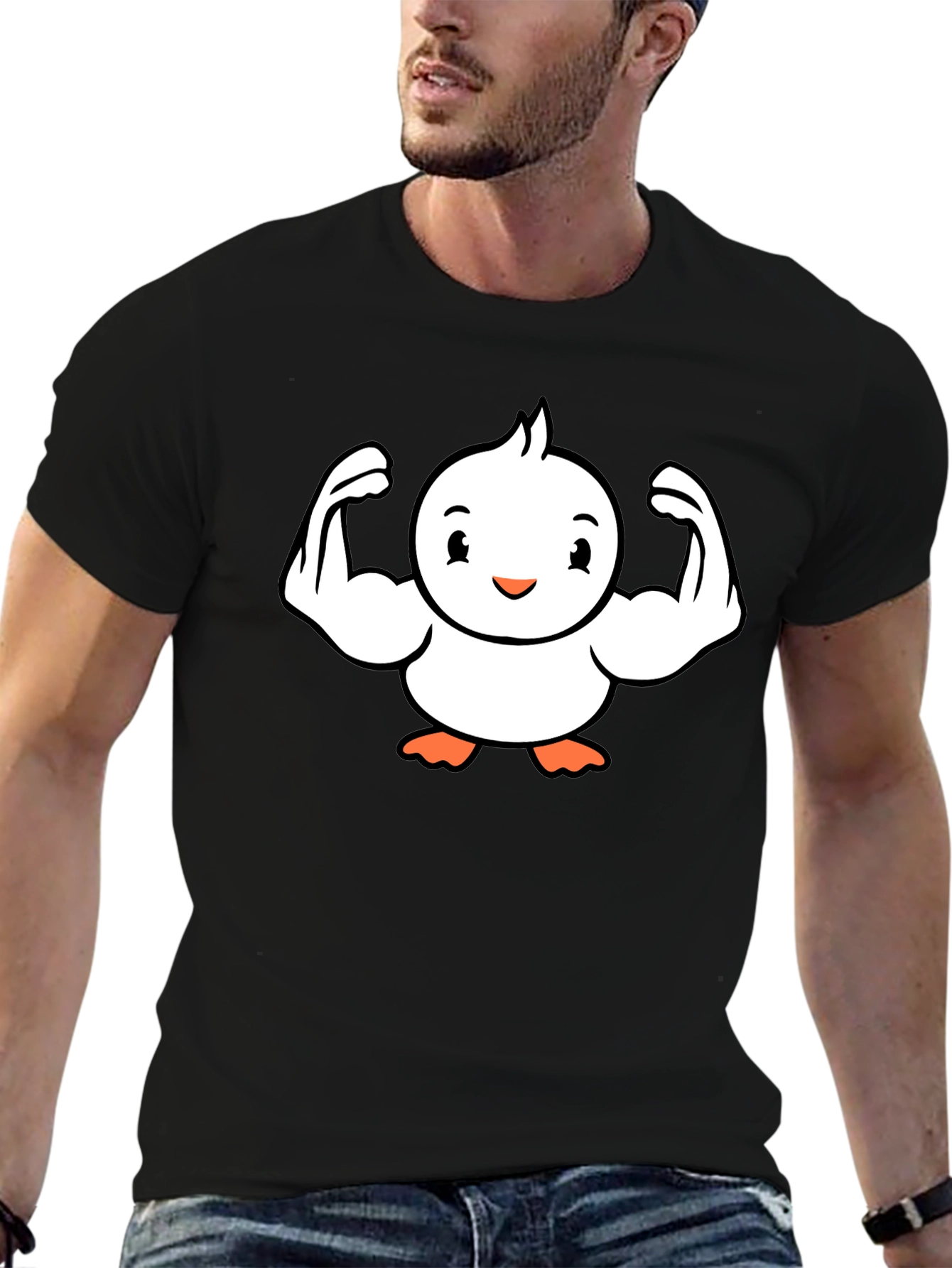 Funny Black T-Shirt - Muscled Cartoon Chick
