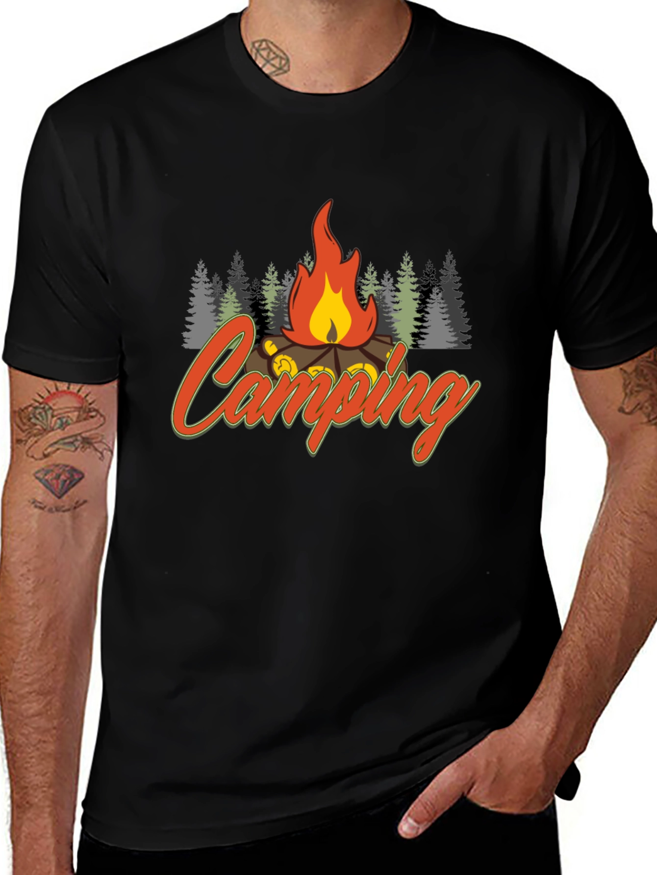 Camping Fire Graphic Tee - Black