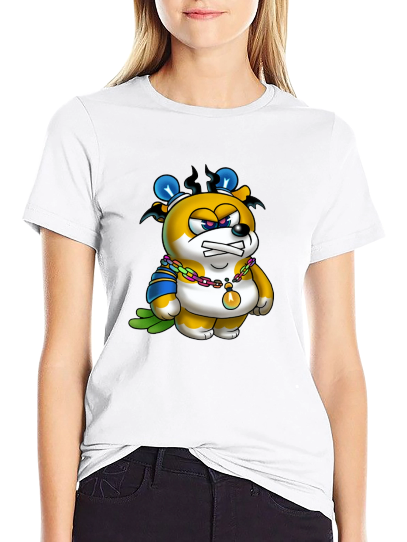 Cartoon Bear Graphic Black T-Shirt
