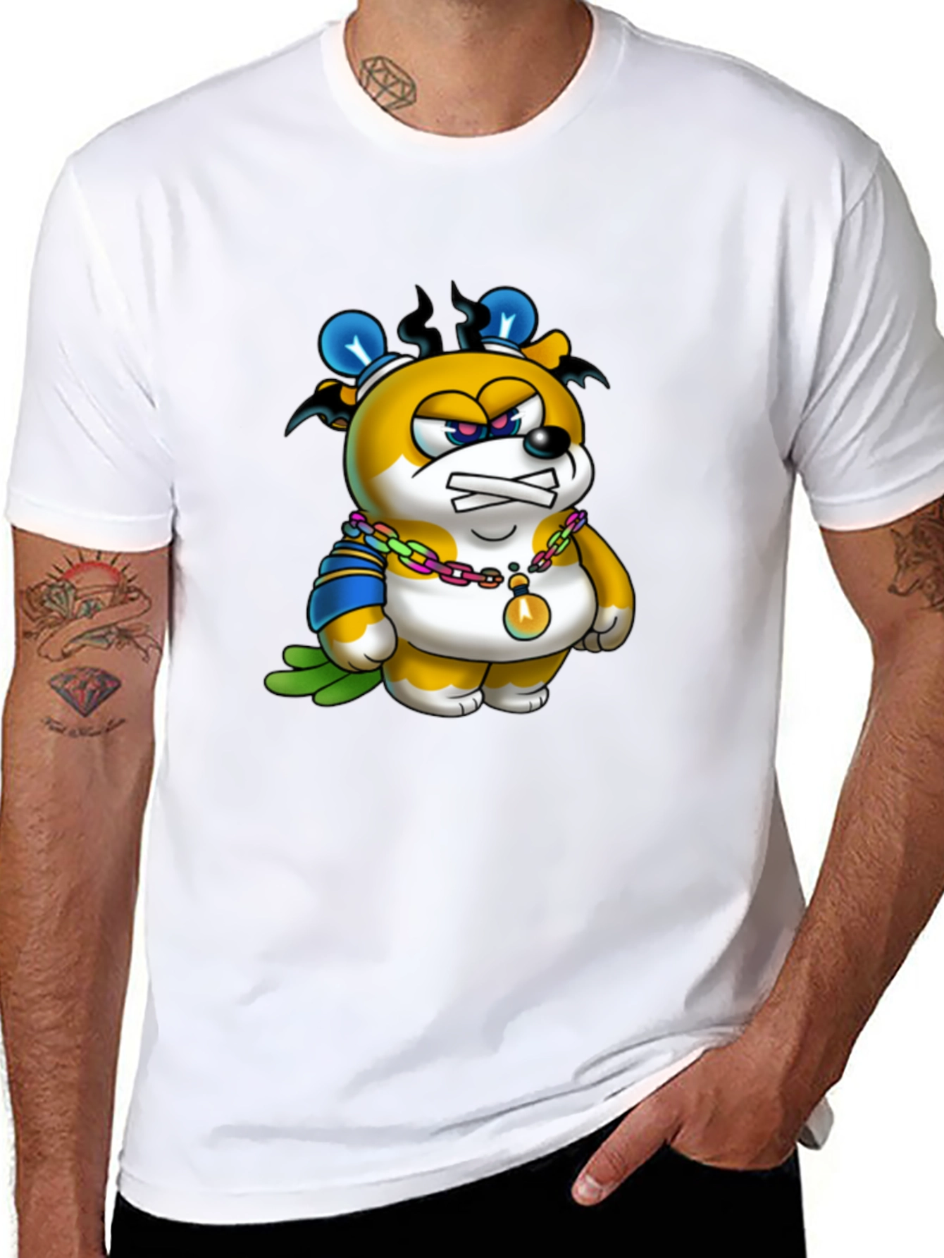 Cartoon Bear Graphic Black T-Shirt
