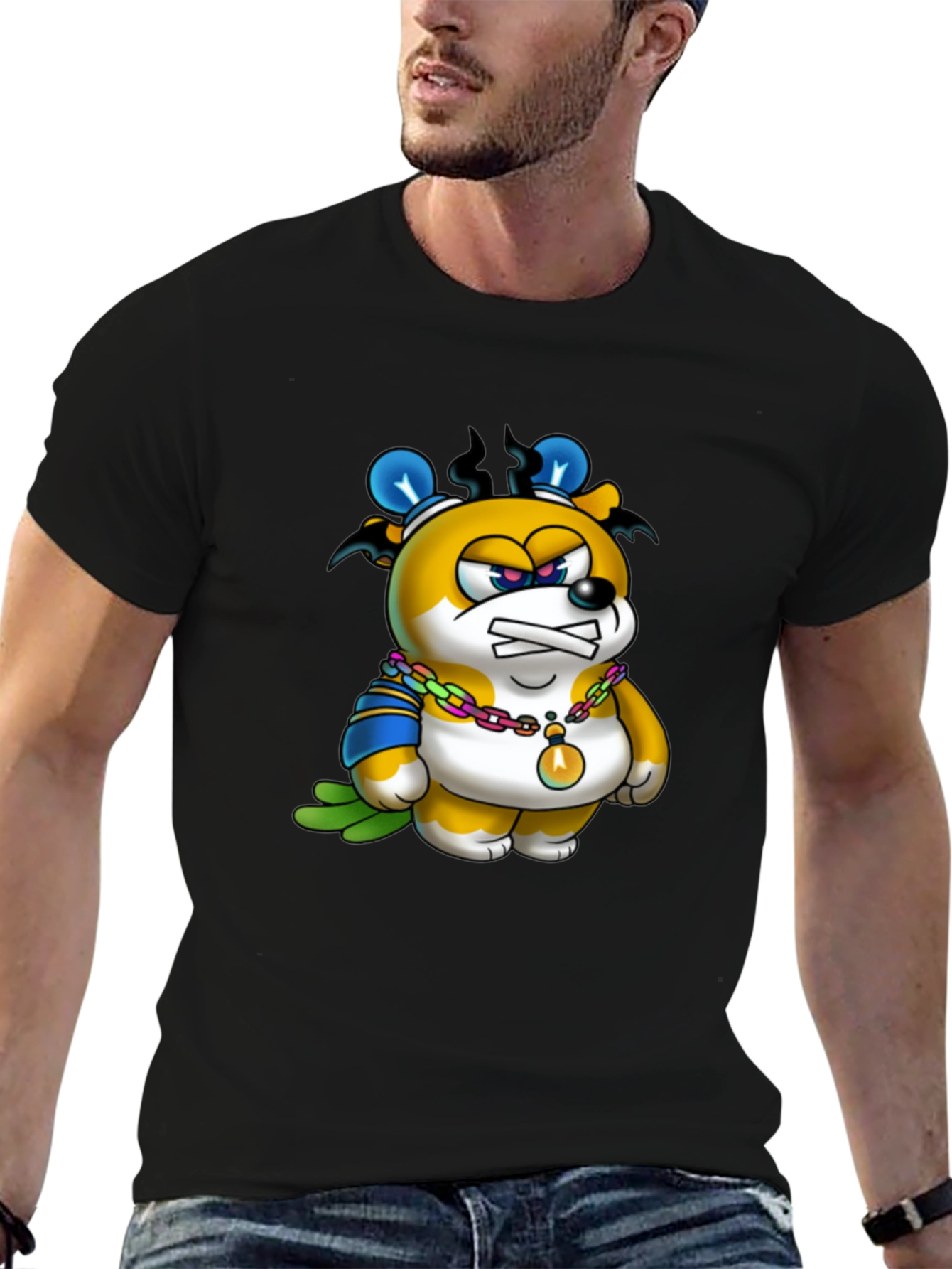 Cartoon Bear Graphic Black T-Shirt