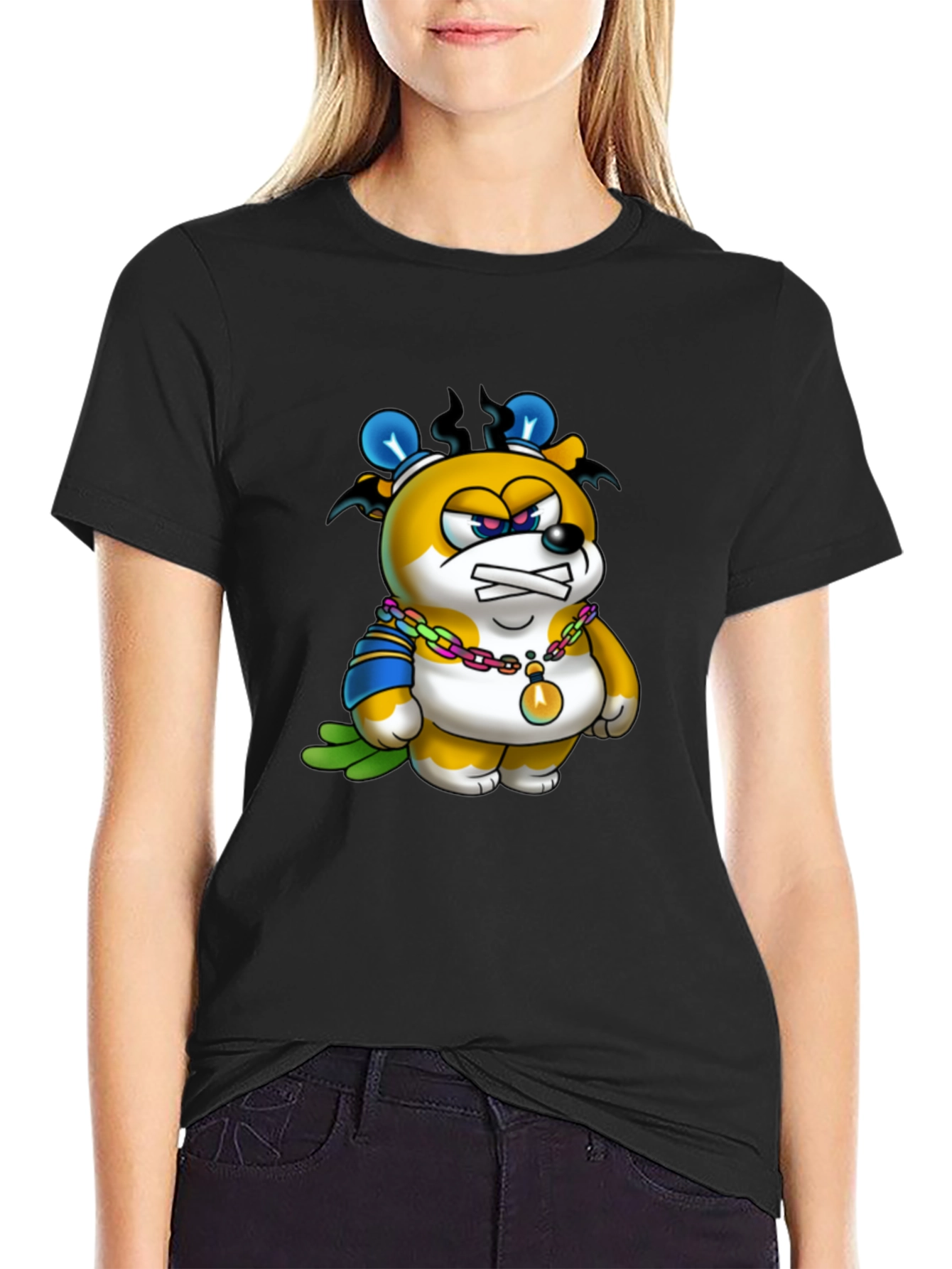 Cartoon Bear Graphic Black T-Shirt