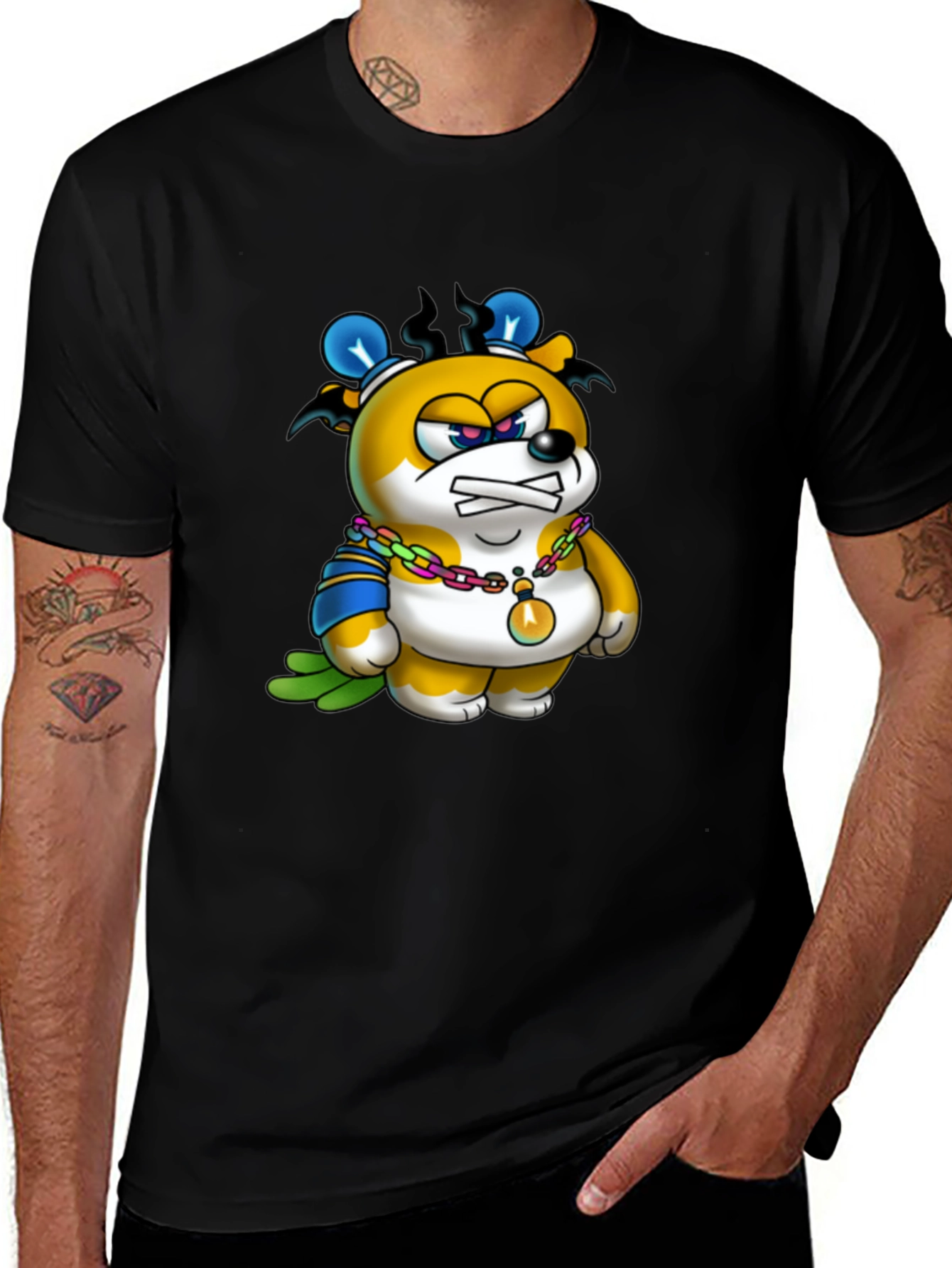 Cartoon Bear Graphic Black T-Shirt