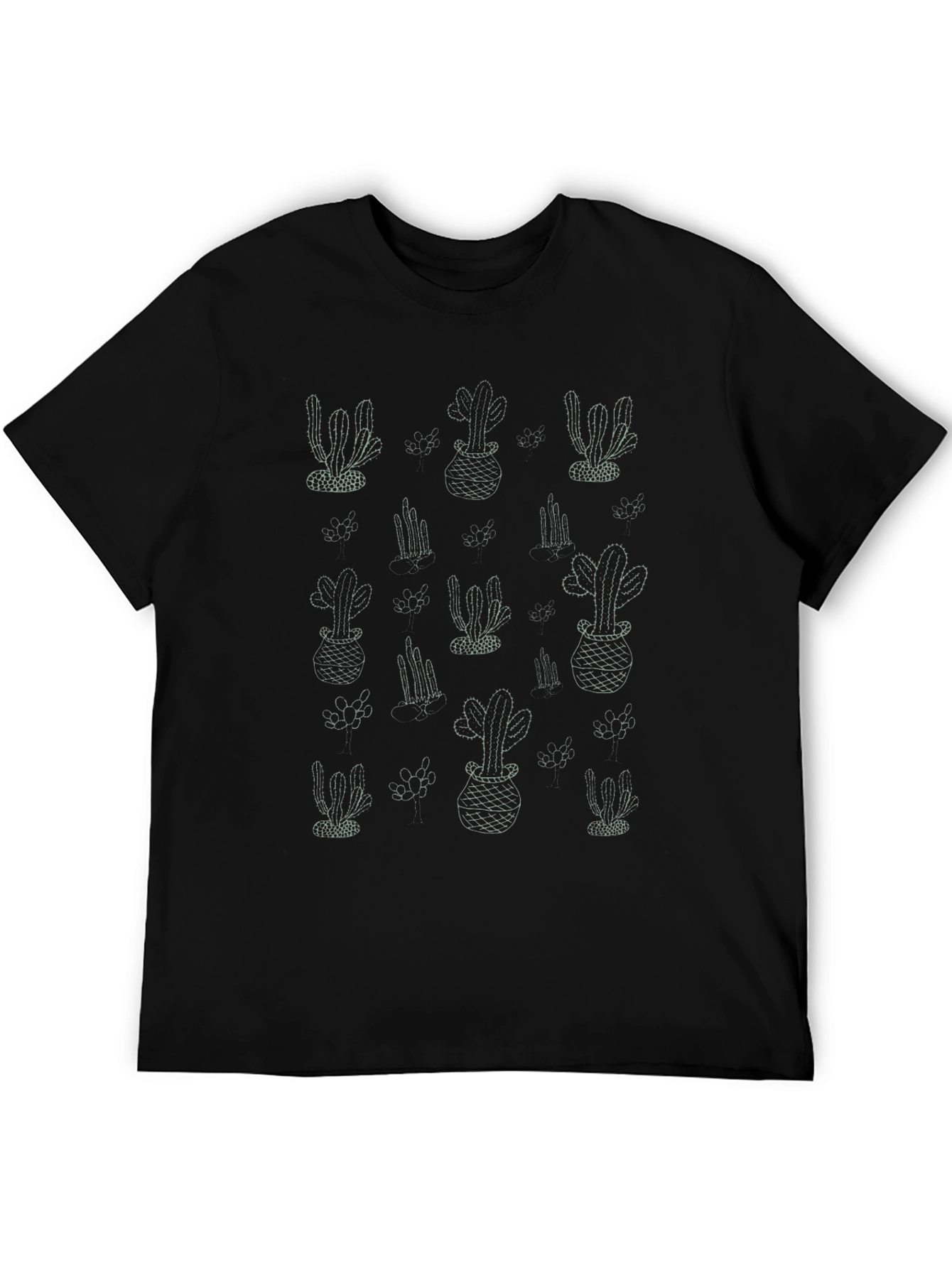 Cactus Pattern Black T-Shirt