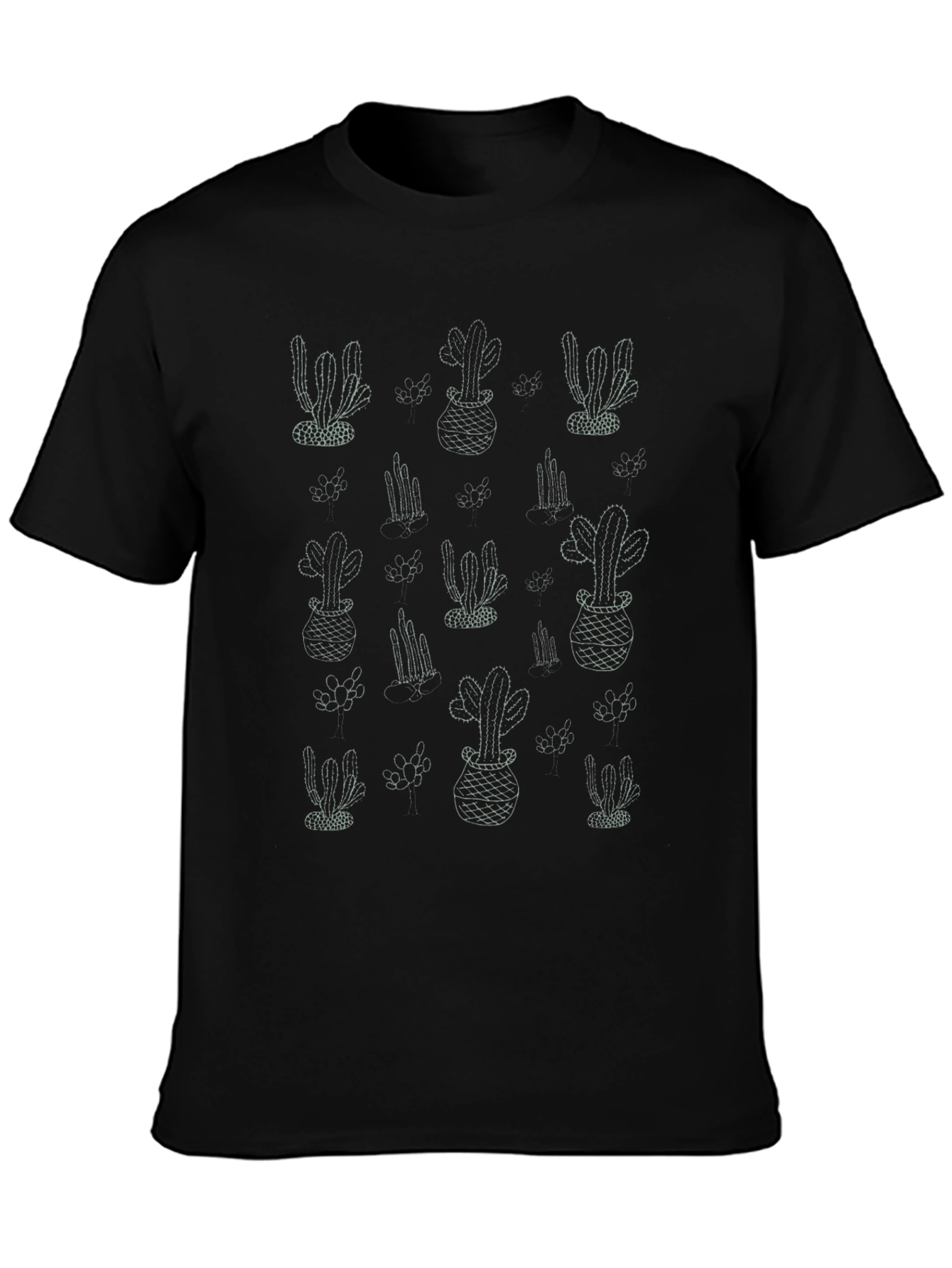 Cactus Pattern Black T-Shirt