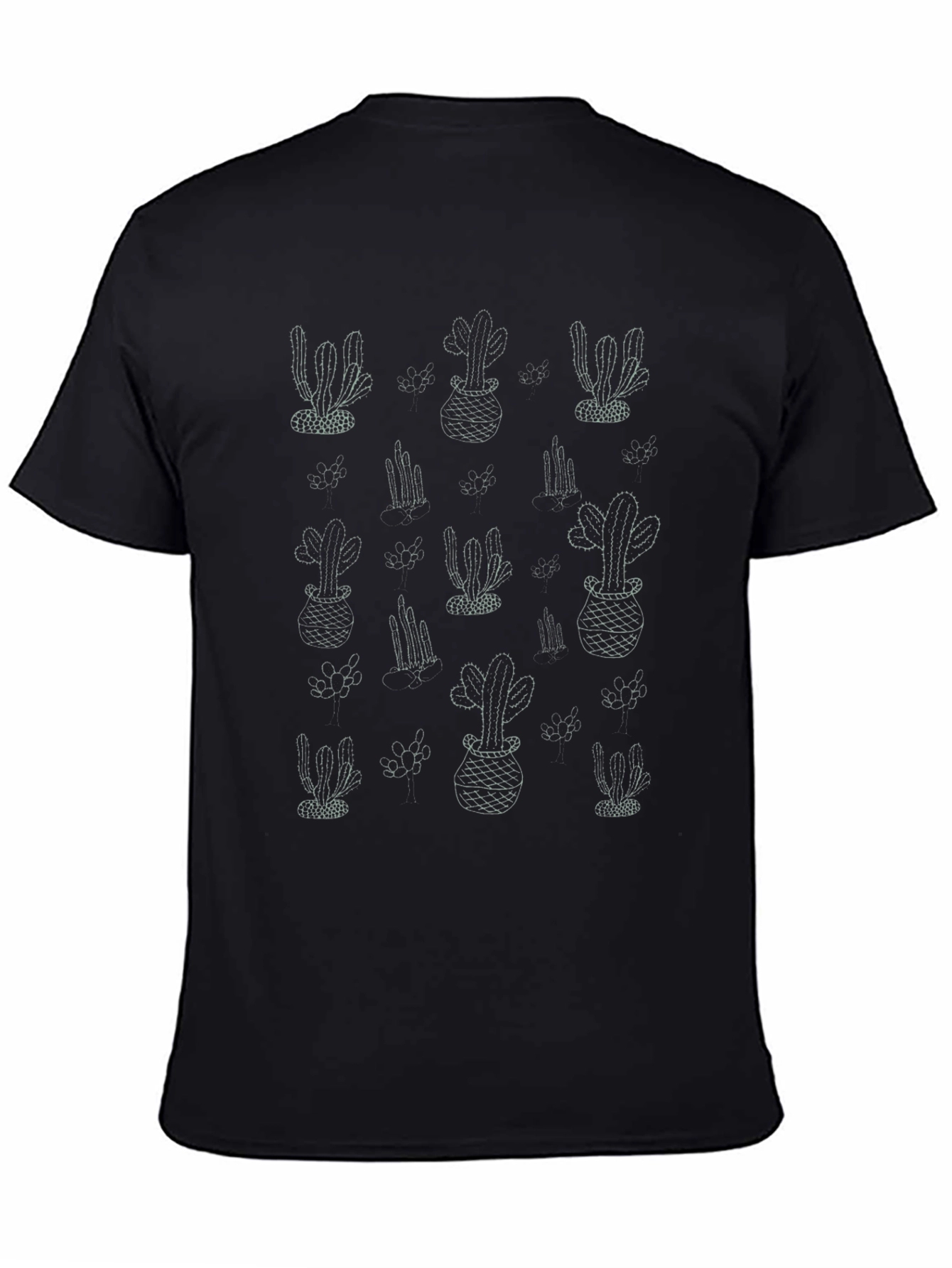 Cactus Pattern Black T-Shirt