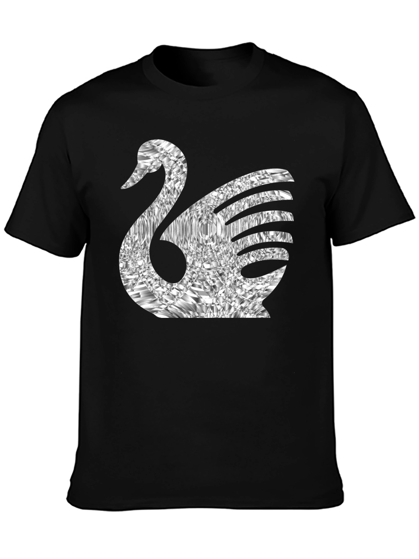 Stylish Swan Graphic Tee - Black Cotton Blend
