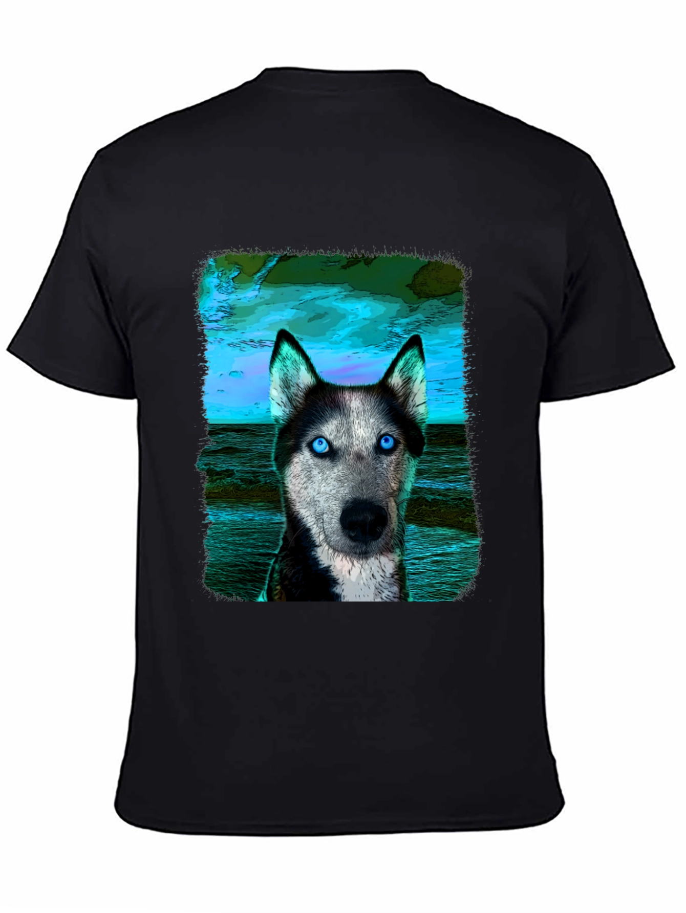 Husky Dog Graphic Print Black T-Shirt
