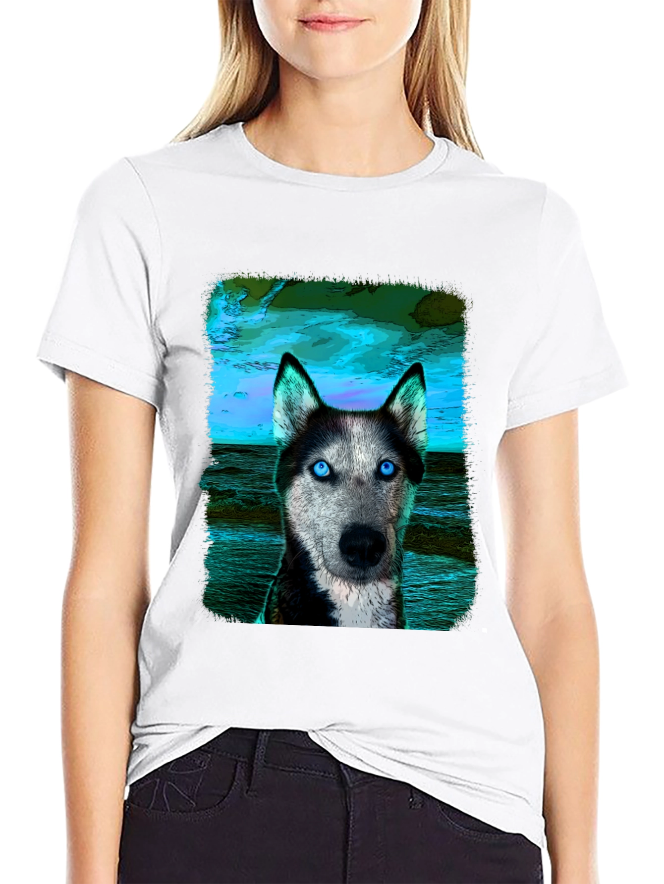 Husky Dog Graphic Print Black T-Shirt