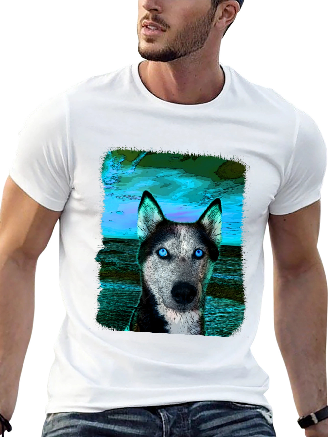 Husky Dog Graphic Print Black T-Shirt