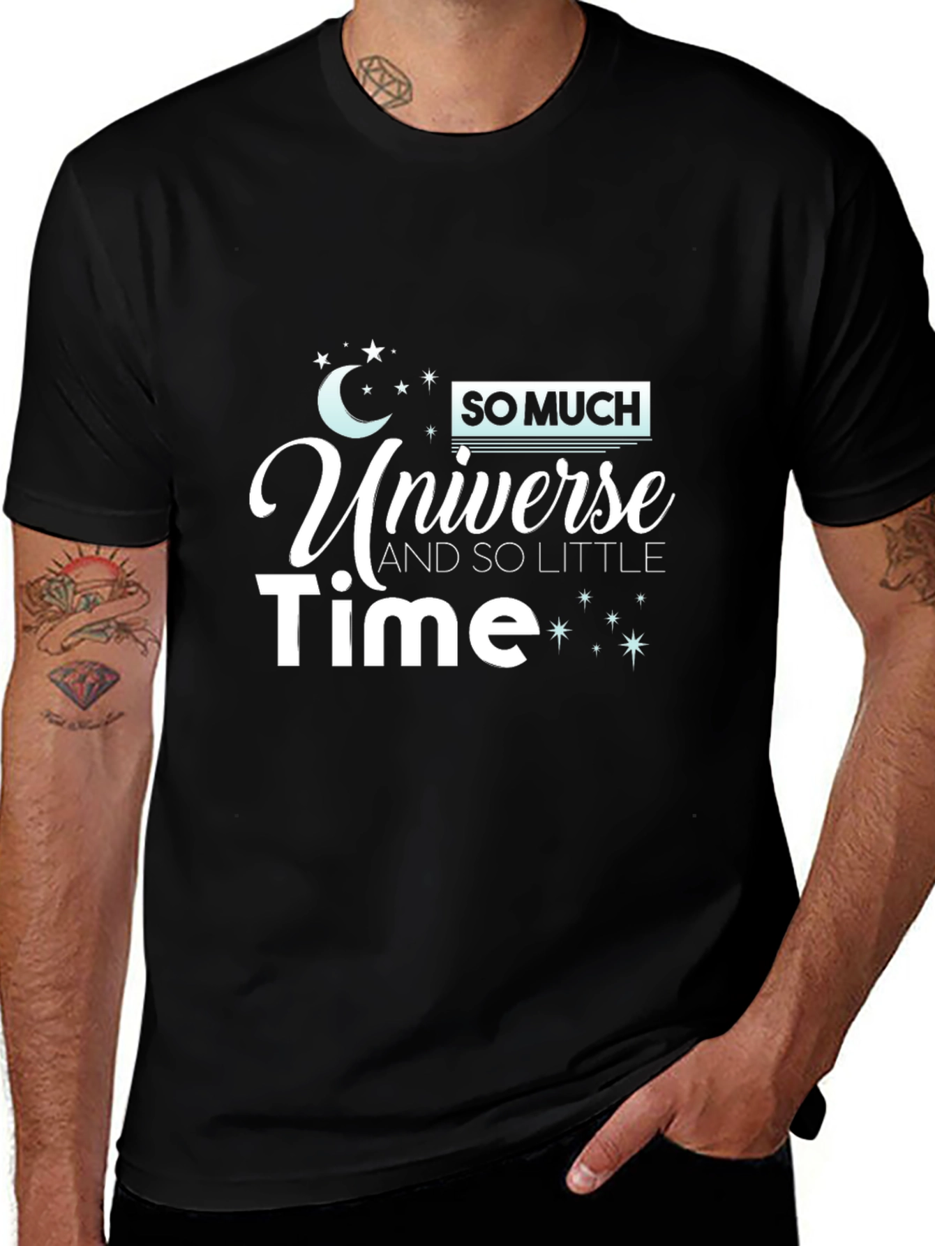 Universe & Time Graphic Print Black T-Shirt