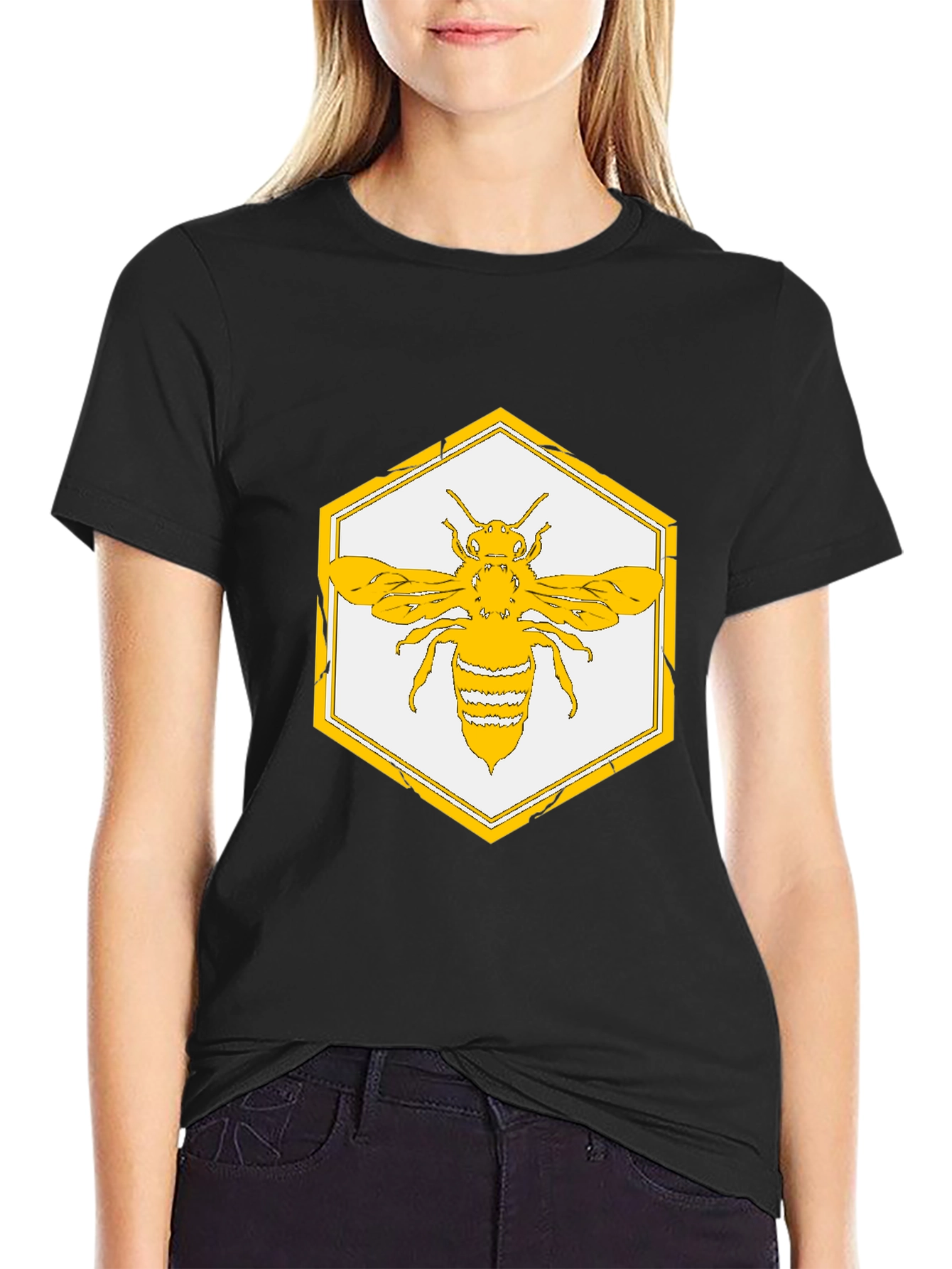 Geometric Bee Graphic Tee - Stylish Honeycomb Design