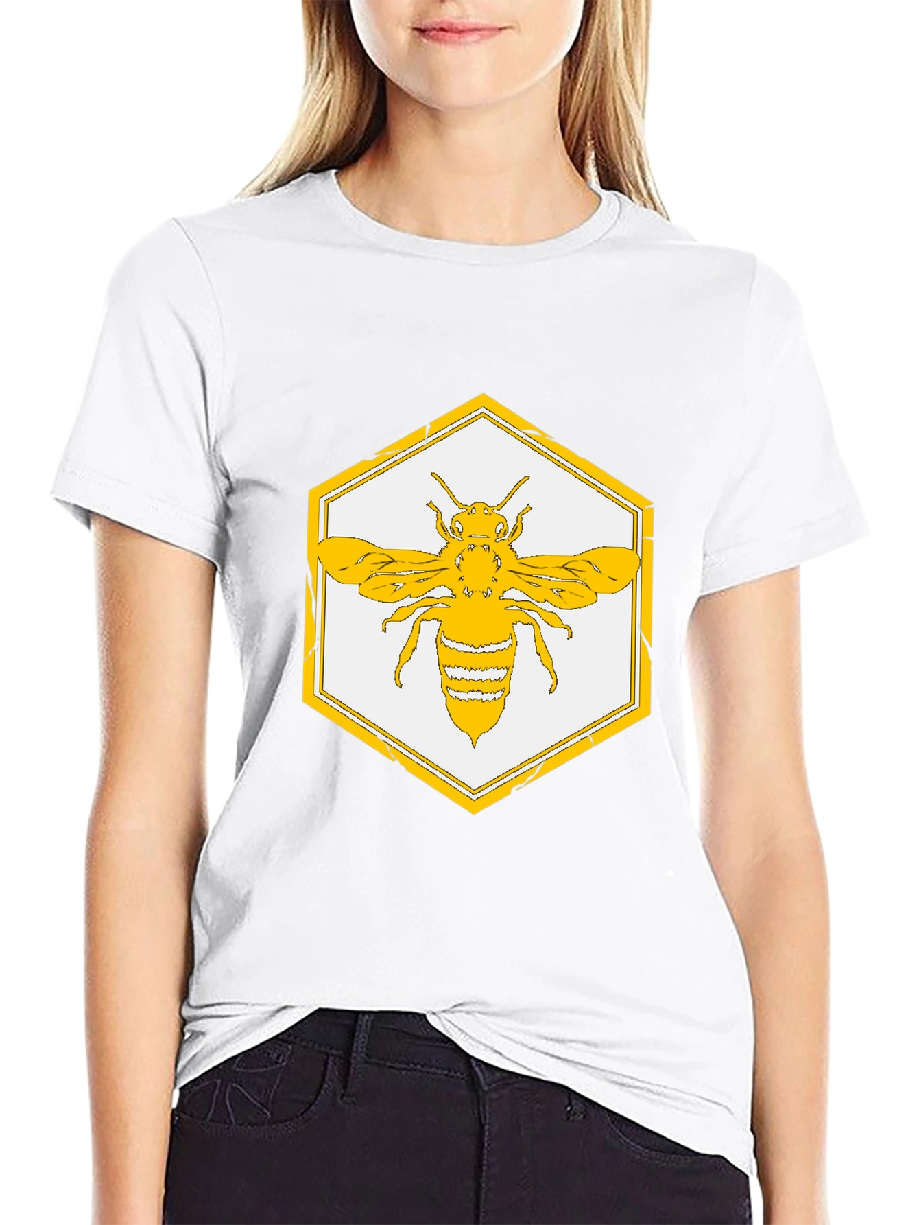 Geometric Bee Graphic Tee - Stylish Honeycomb Design