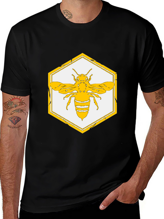 Geometric Bee Graphic Tee - Stylish Honeycomb Design