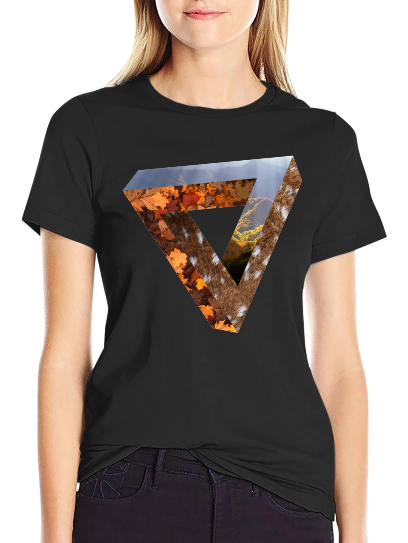 Nature Triangle Graphic Tee - Unique Optical Illusion Print