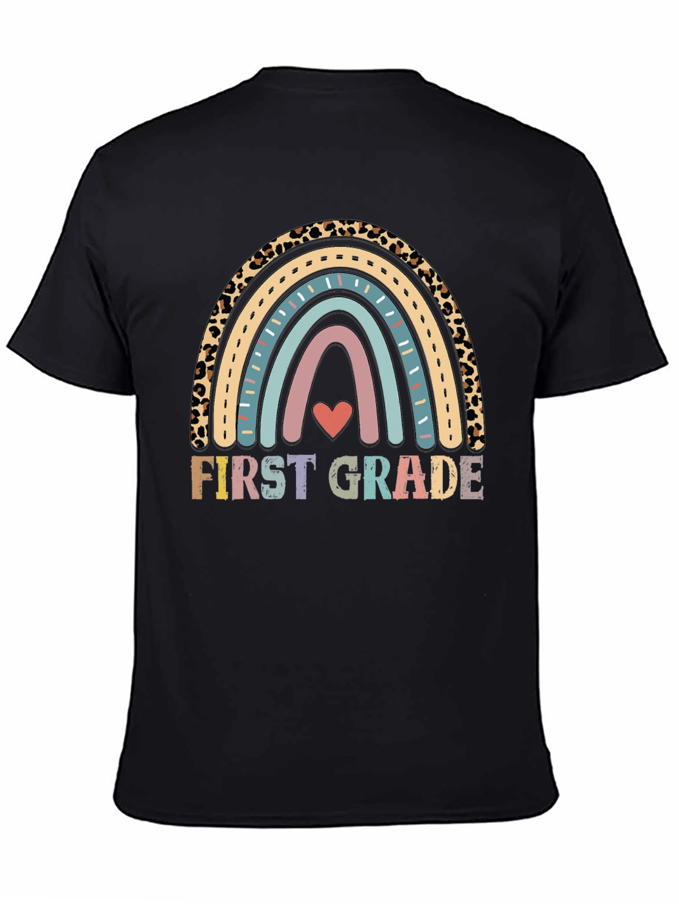 First Grade Rainbow Leopard Print T-Shirt