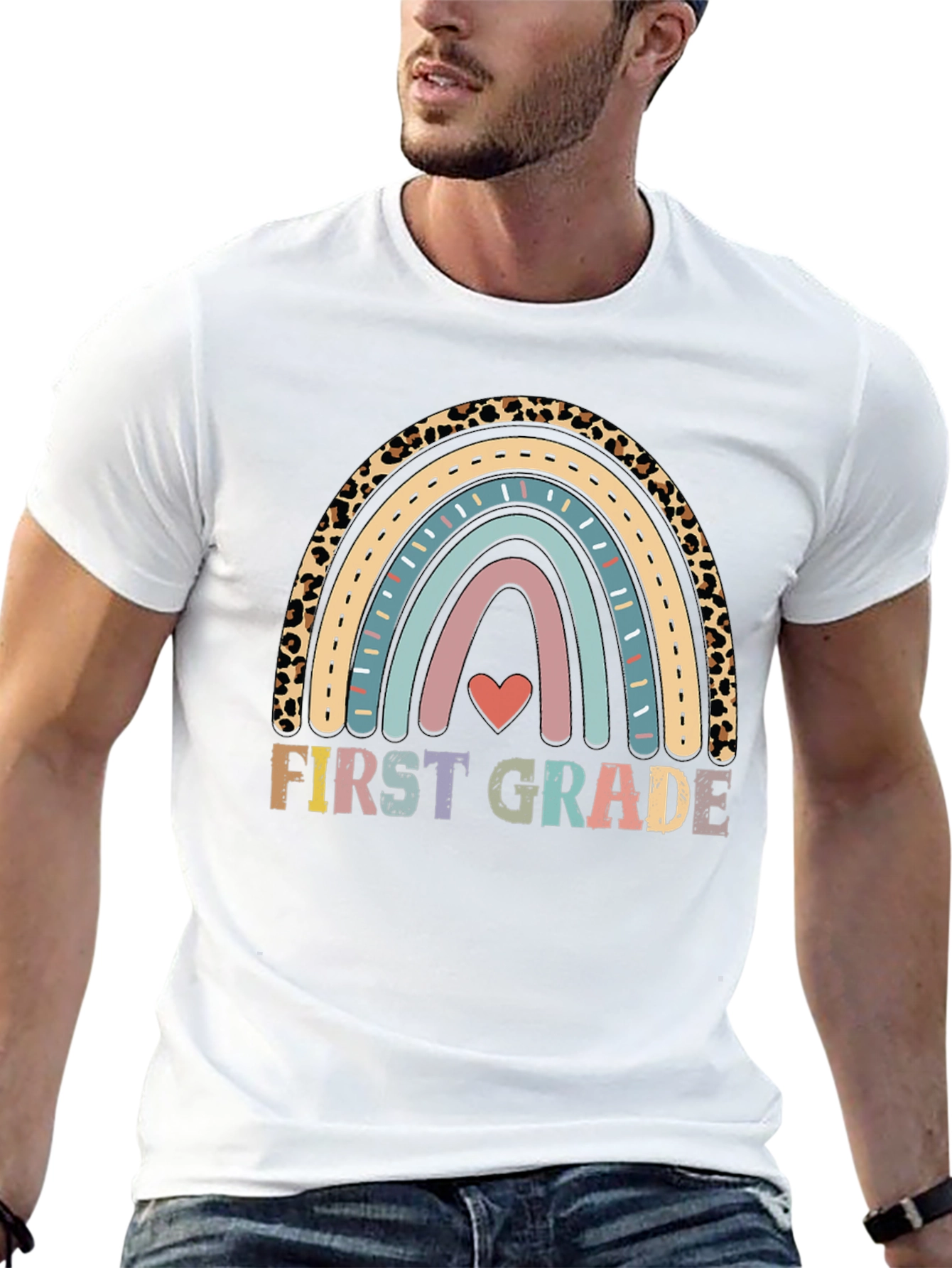First Grade Rainbow Leopard Print T-Shirt
