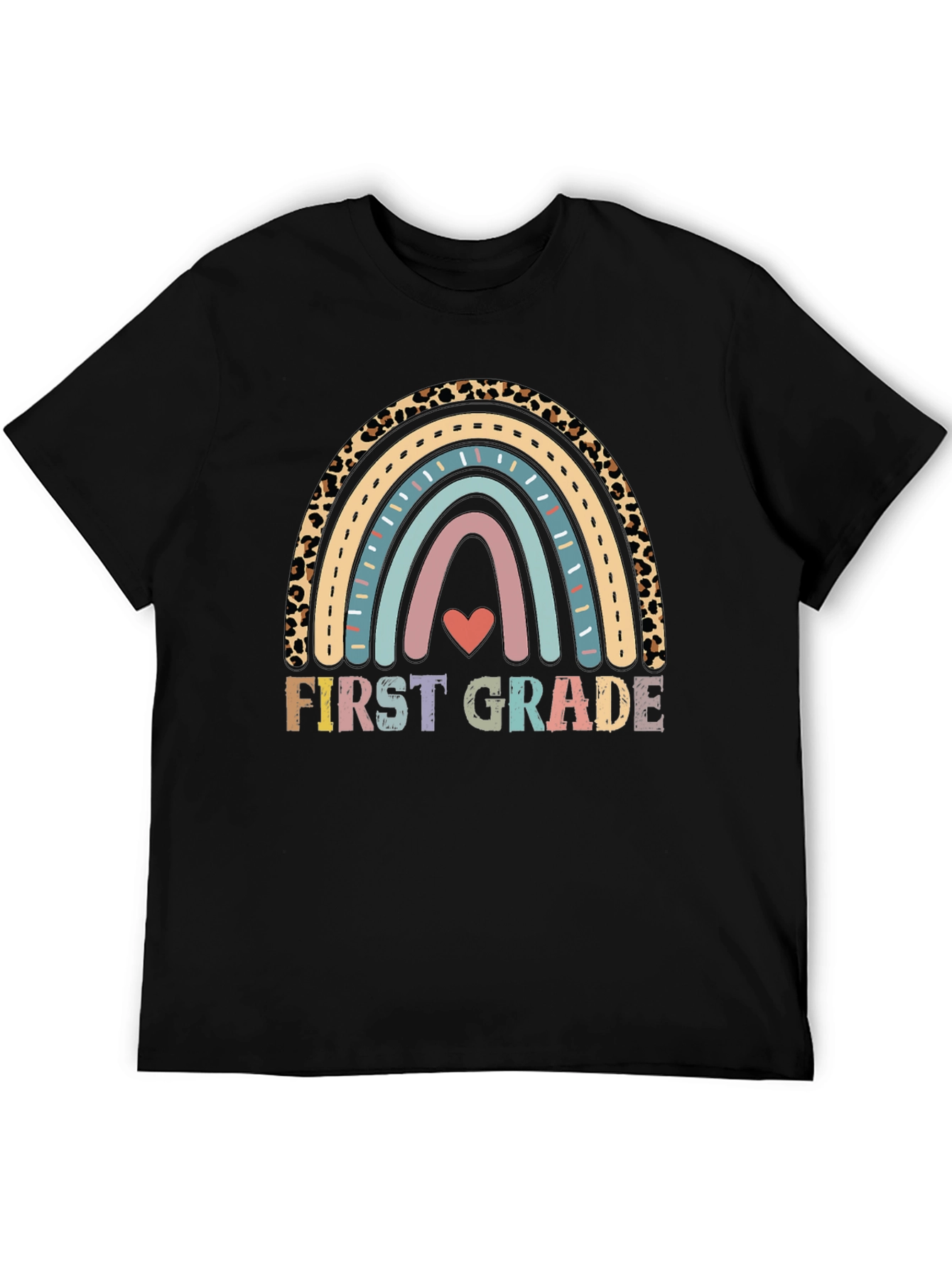 First Grade Rainbow Leopard Print T-Shirt