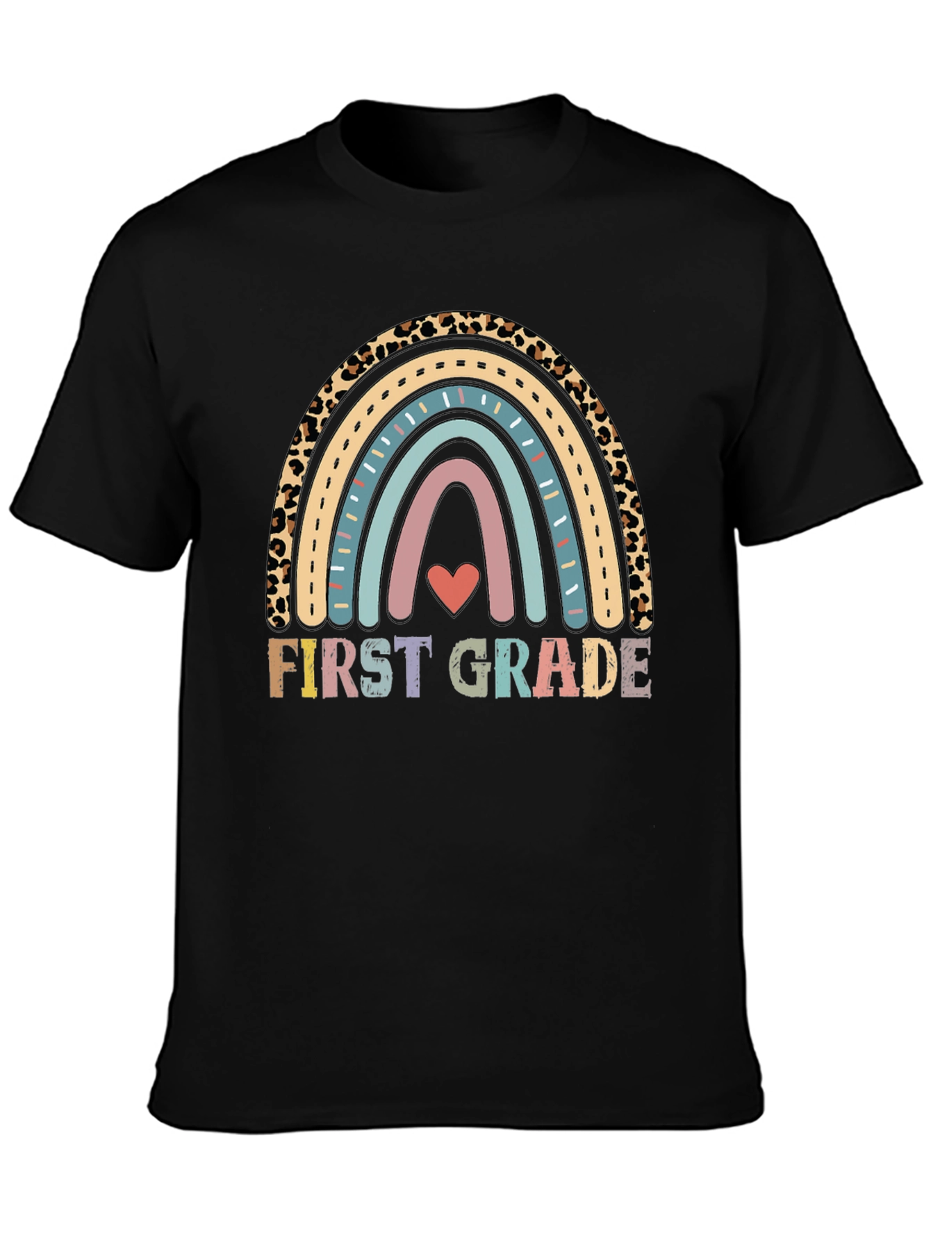 First Grade Rainbow Leopard Print T-Shirt