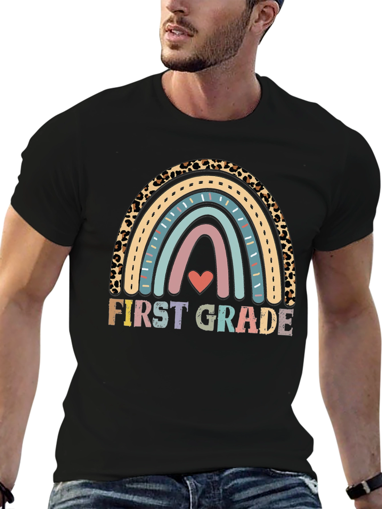 First Grade Rainbow Leopard Print T-Shirt