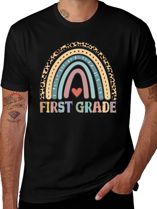 First Grade Rainbow Leopard Print T-Shirt