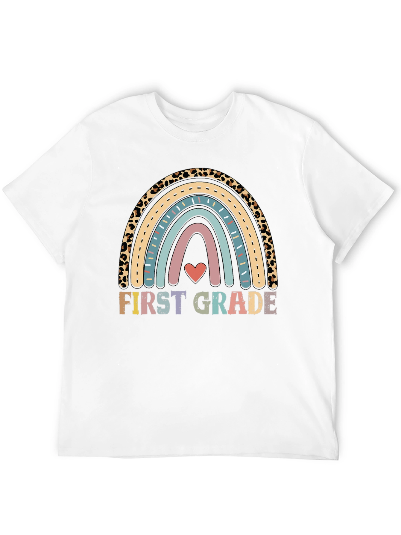 First Grade Rainbow Leopard Print T-Shirt