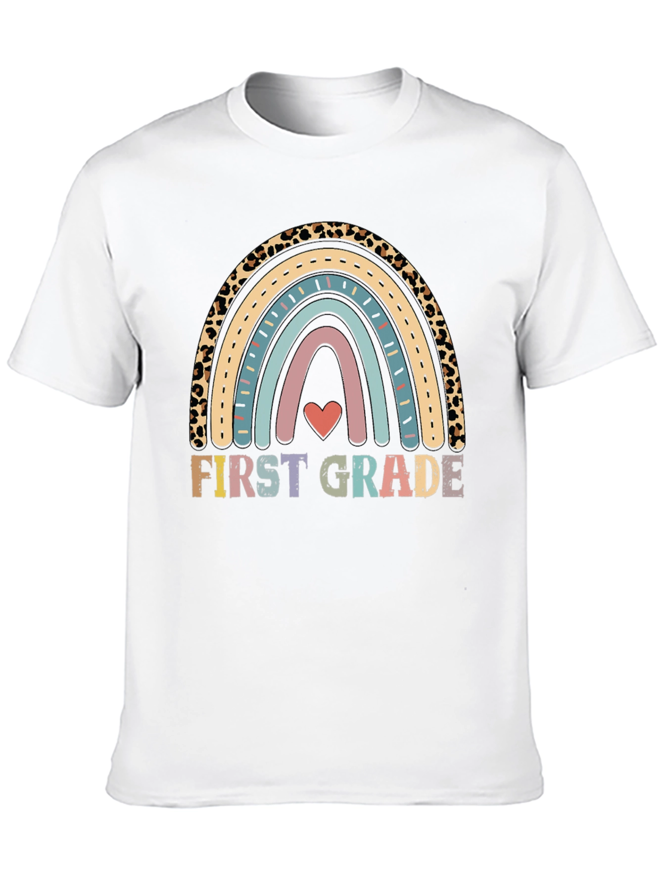 First Grade Rainbow Leopard Print T-Shirt