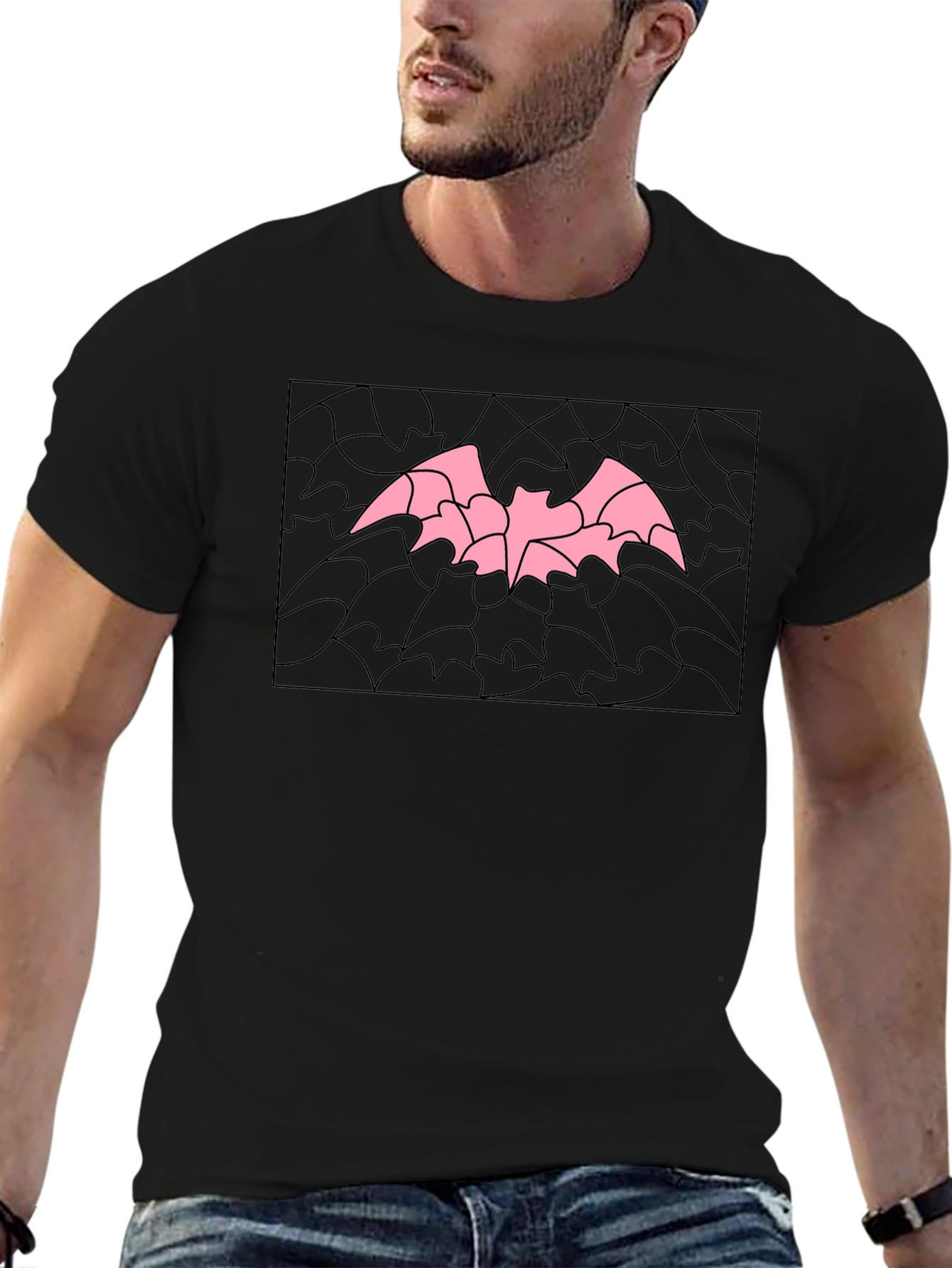 Pink Bat Graphic Black T-Shirt