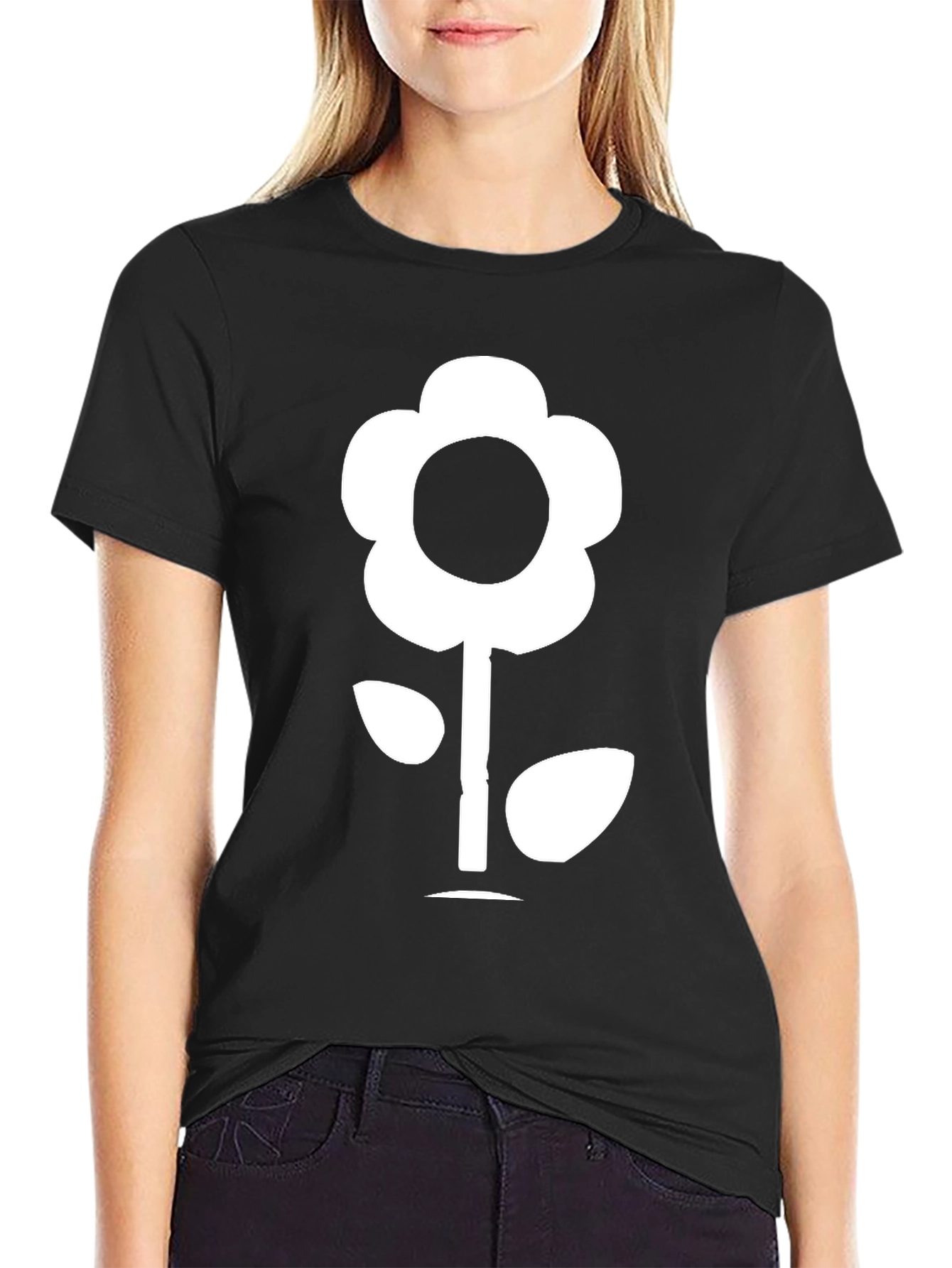 Flower Graphic Tee - Black Cotton T-Shirt