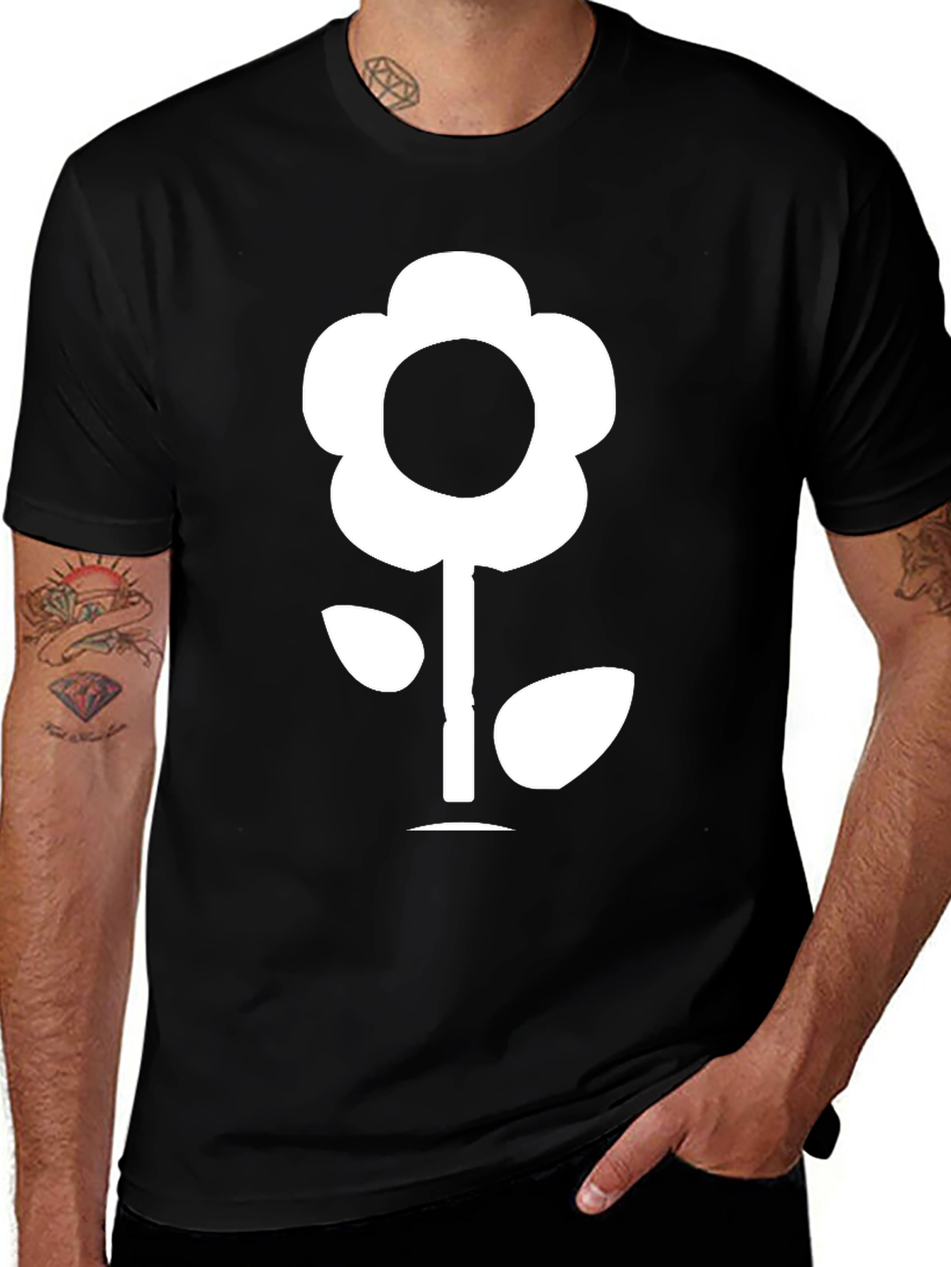 Flower Graphic Tee - Black Cotton T-Shirt
