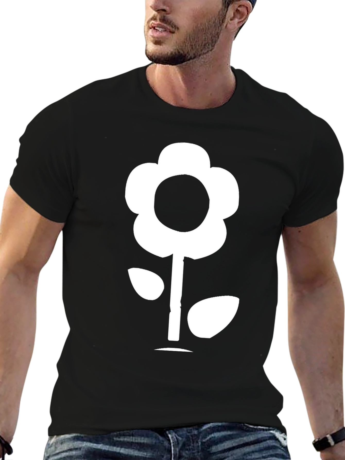 Flower Graphic Tee - Black Cotton T-Shirt