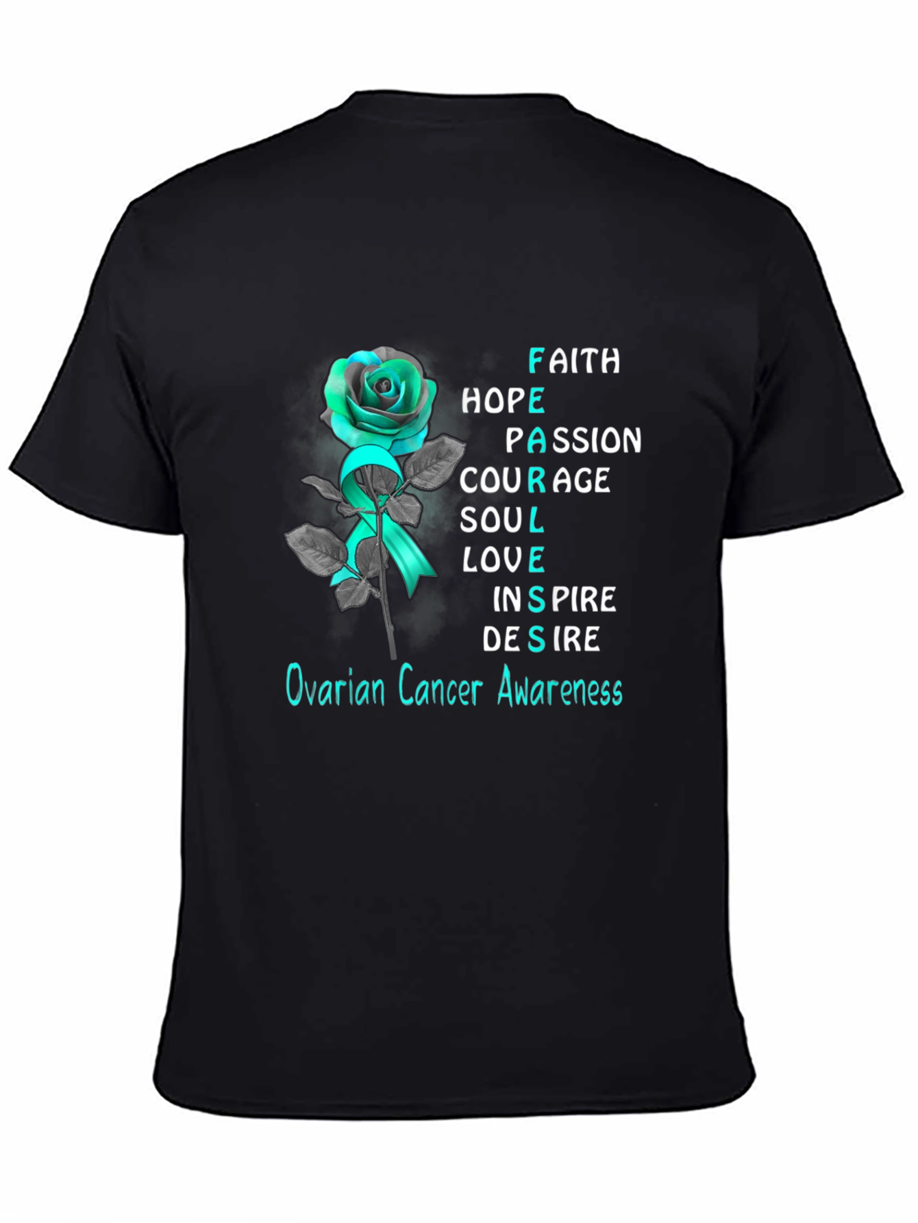 Ovarian Cancer Awareness T-Shirt: Rose & Teal Ribbon