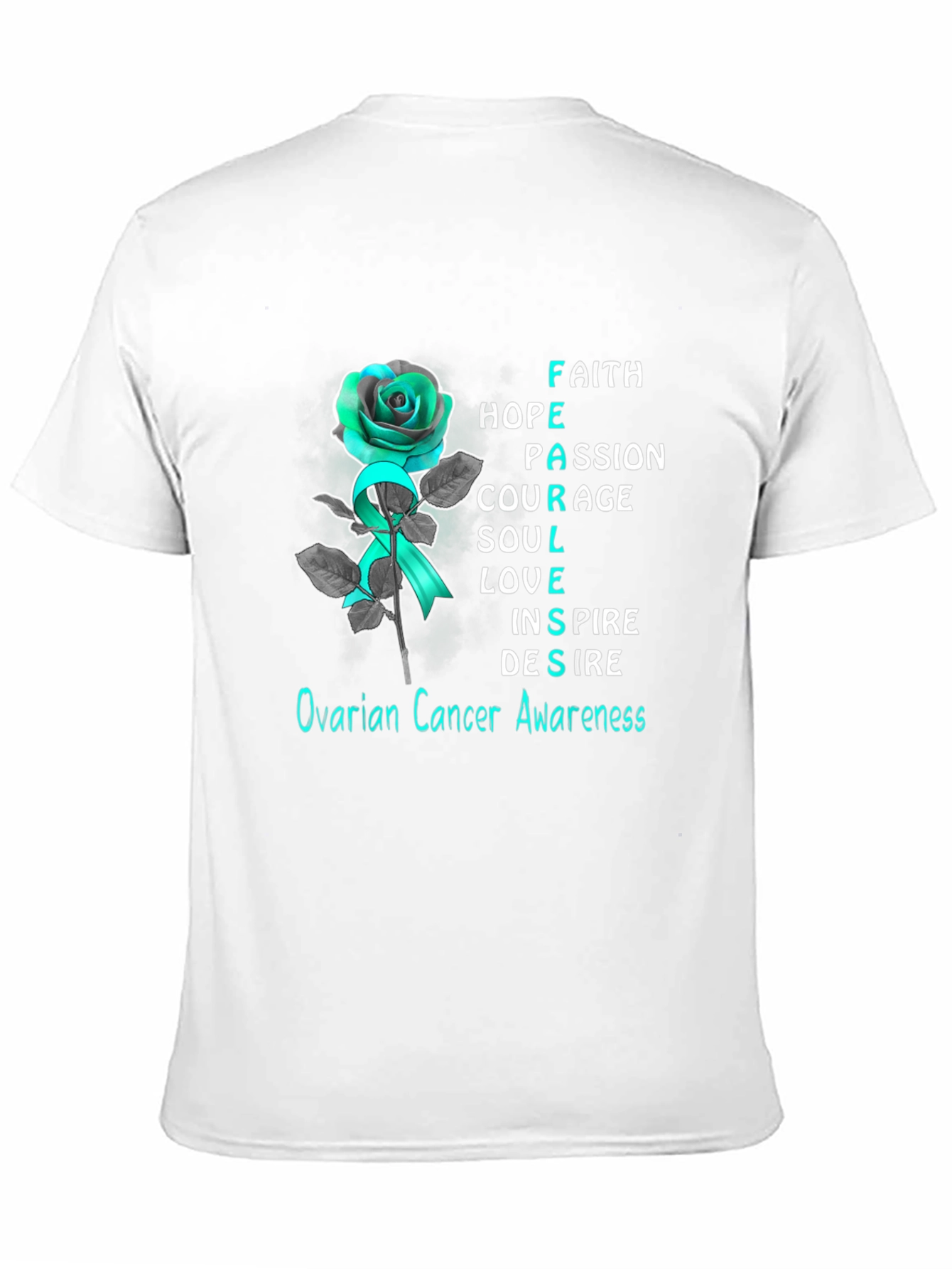 Ovarian Cancer Awareness T-Shirt: Rose & Teal Ribbon